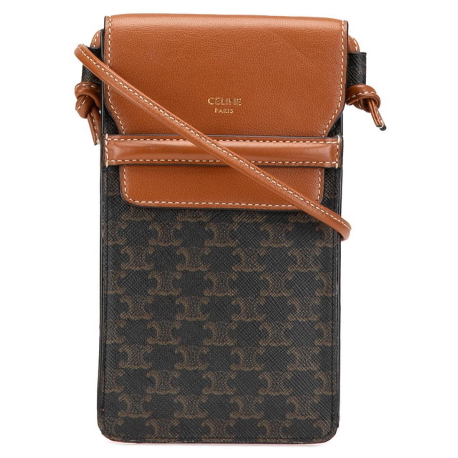 Céline Celine Triomphe Pouch Shoulder Bag Brown Black Leather