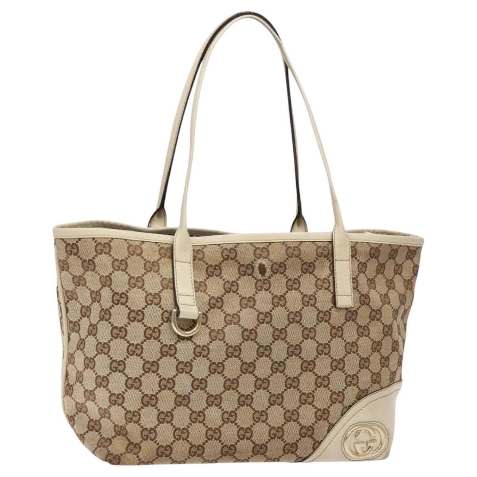 GUCCI GG Canvas Tote Bag Beige Gold 169946 Auth ep10492 Golden