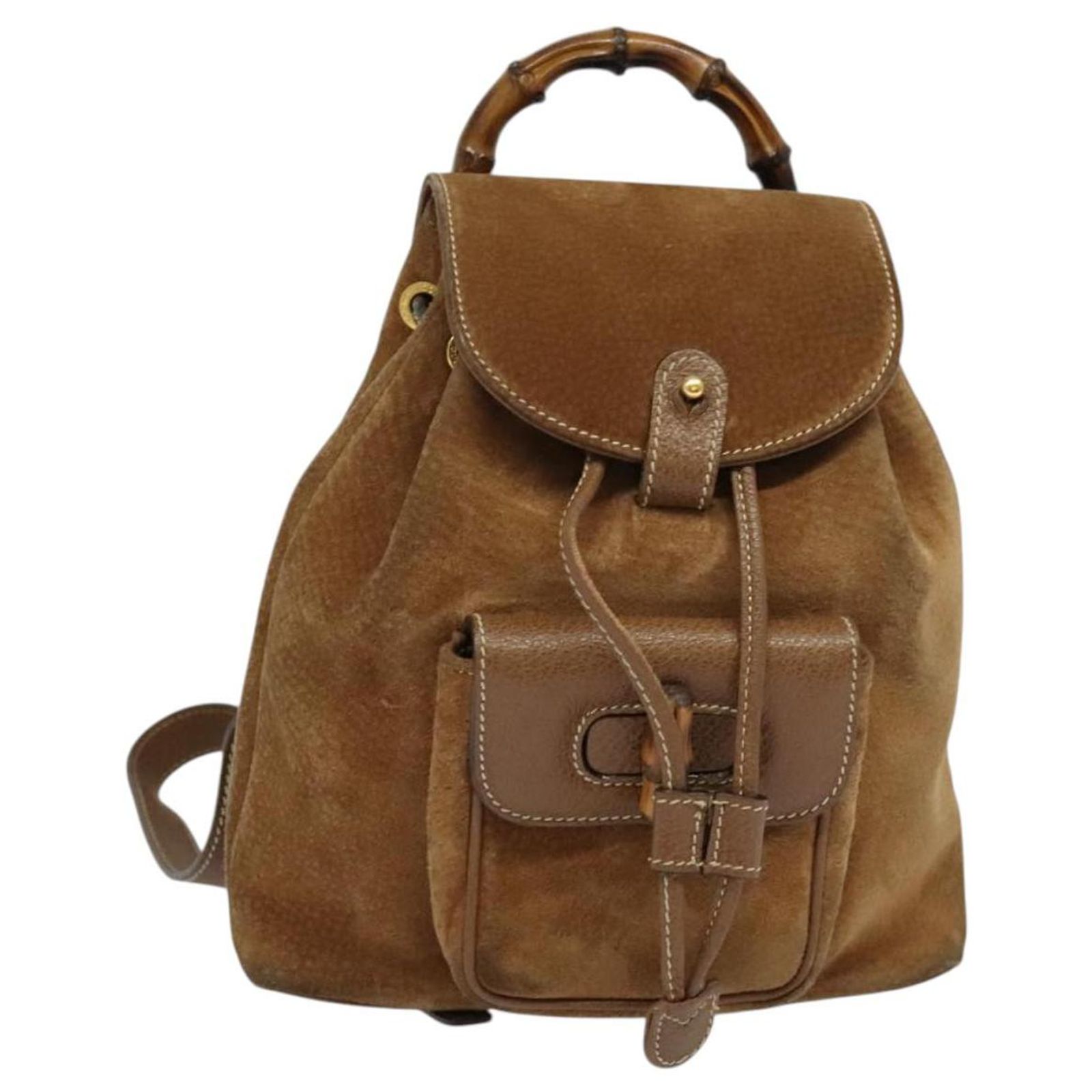 GUCCI Bamboo Backpack Suede Brown Gold 003 58 0030 Auth 