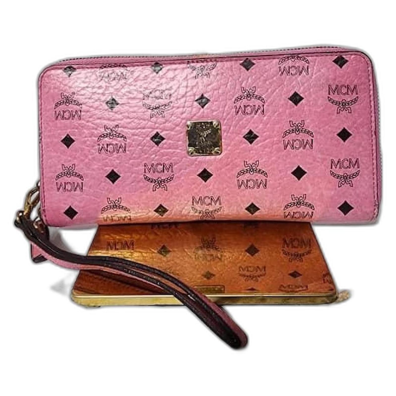 MCM Visetos Reißverschluss Geldbörse Rosa Pink Leder