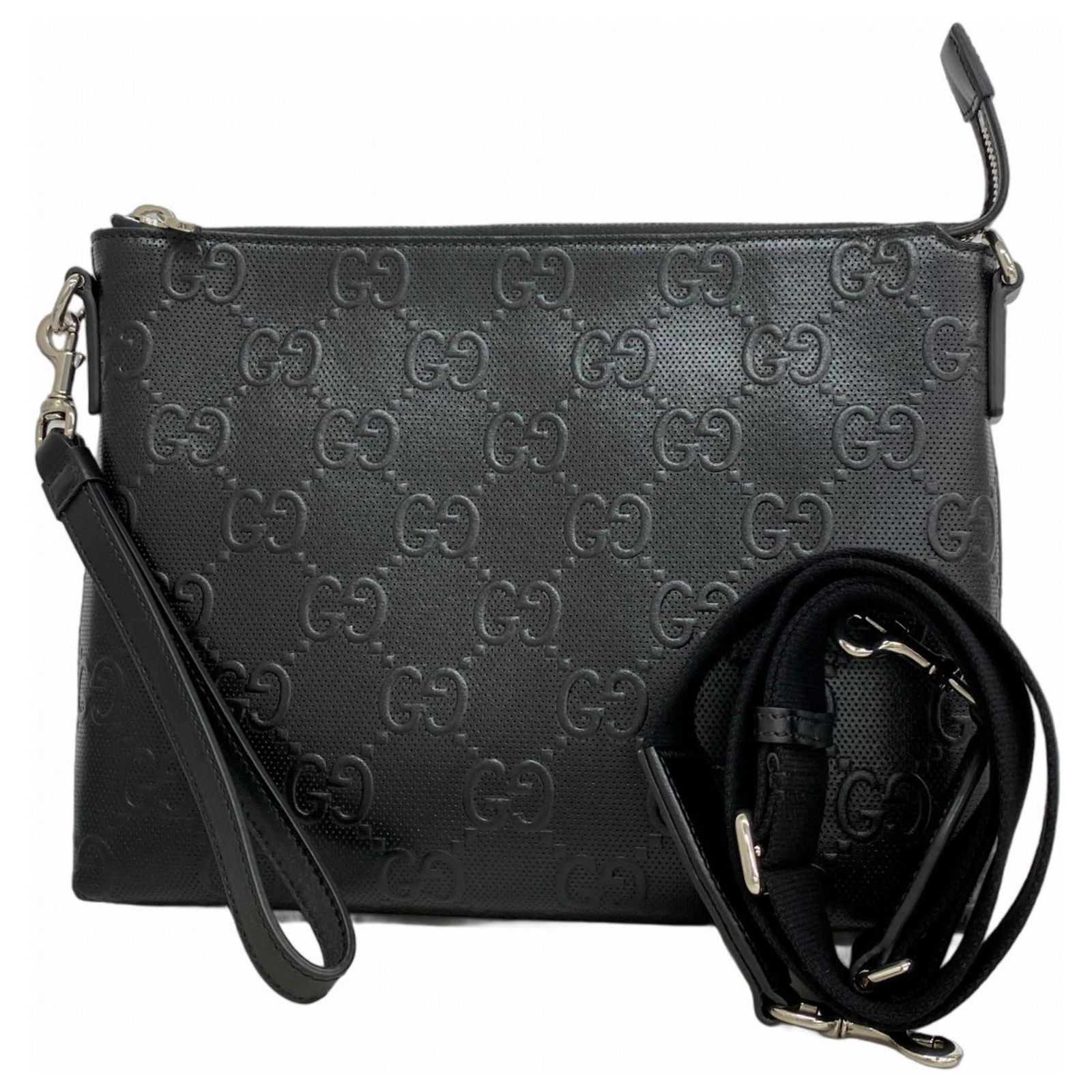 Gucci Black Embossed Clutch Gucci Black Leather Embossed GG Crossbody Bag - Etsy main image 3