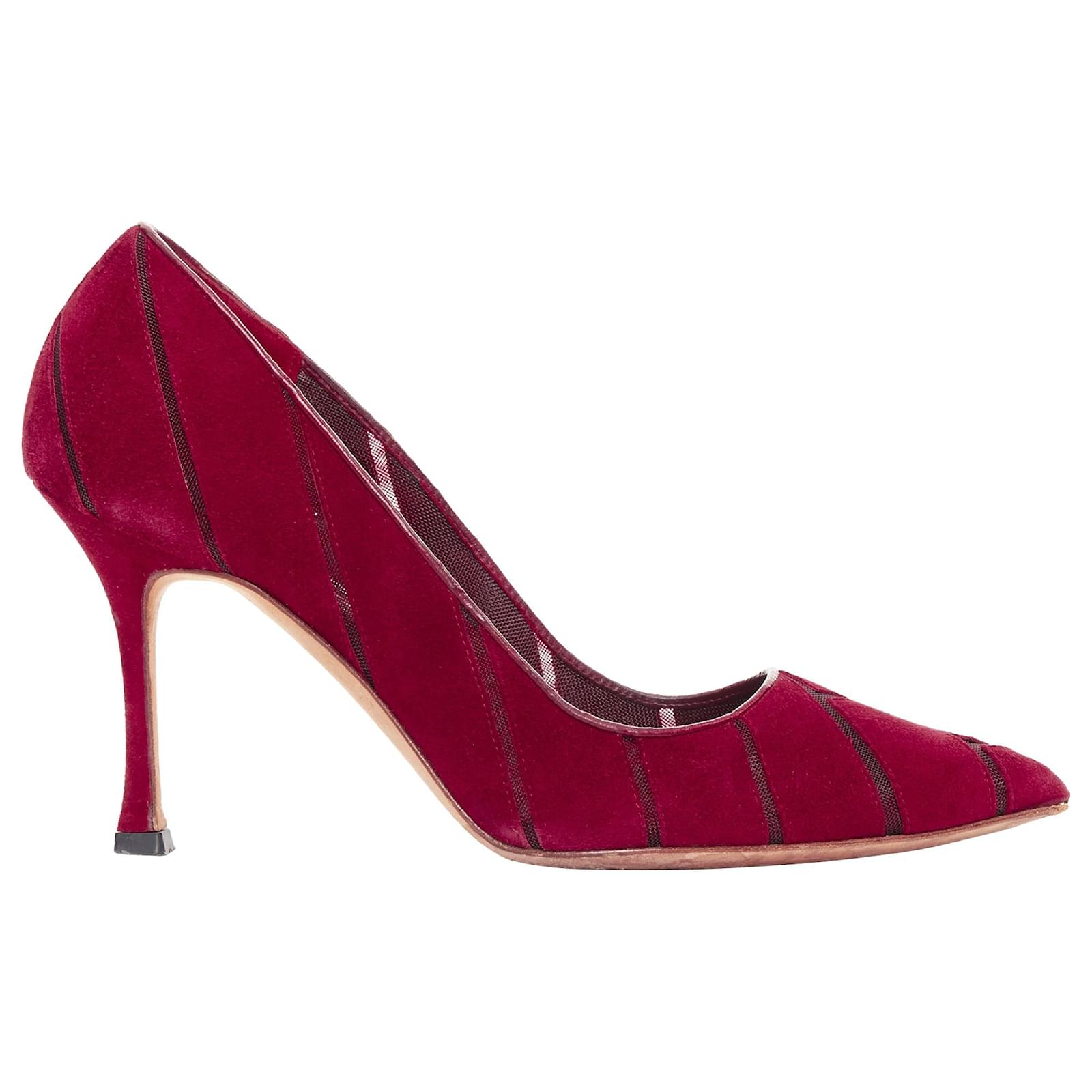 Zapatos de malla rojos Manolo Blahnik Roja Burdeos Suecia ref