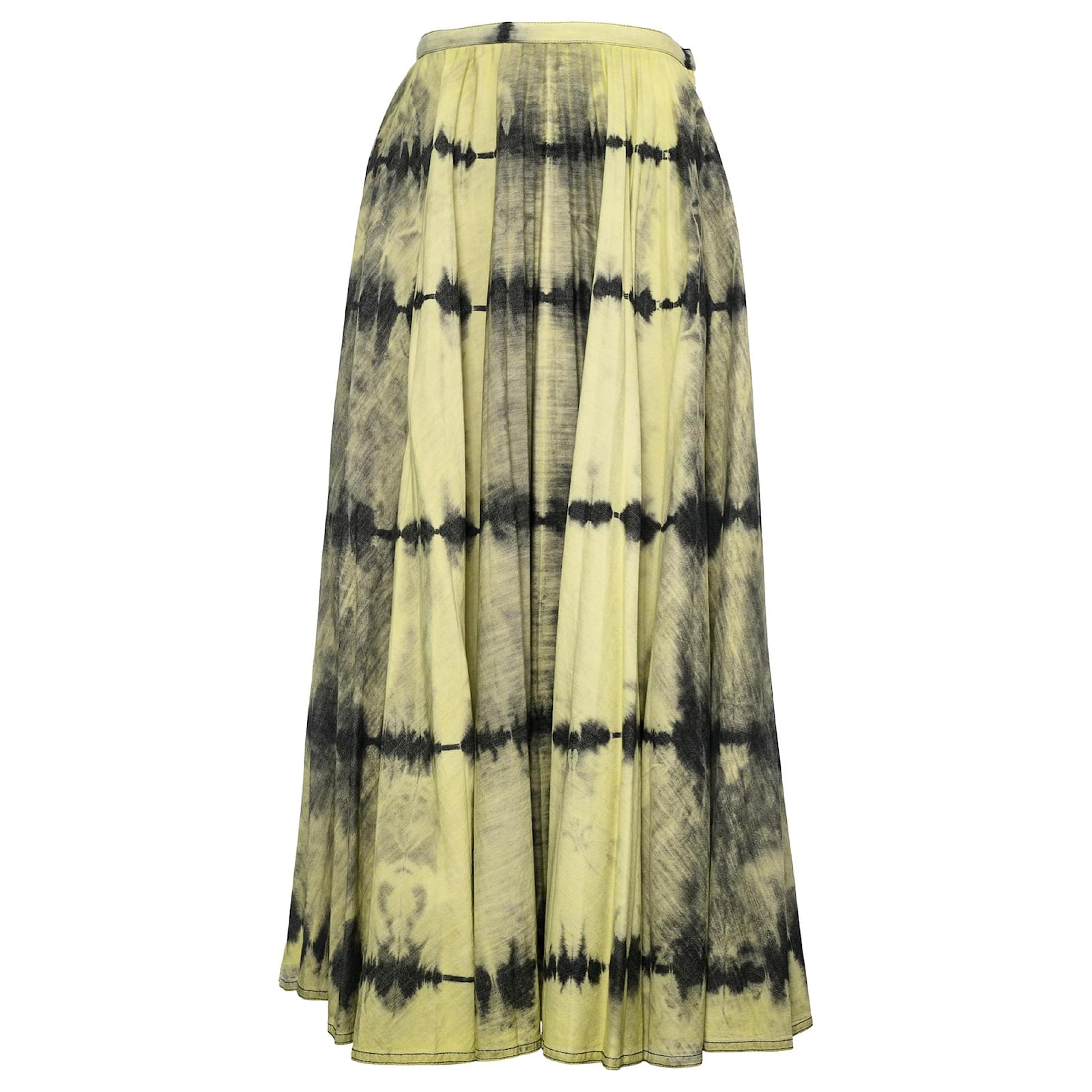 Christian Dior Tie Dye Pleated Skirt Yellow Cotton