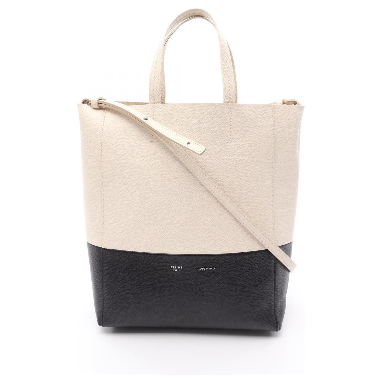 Céline Celine Vertical Small Cabas Tote Bag Black White Leather