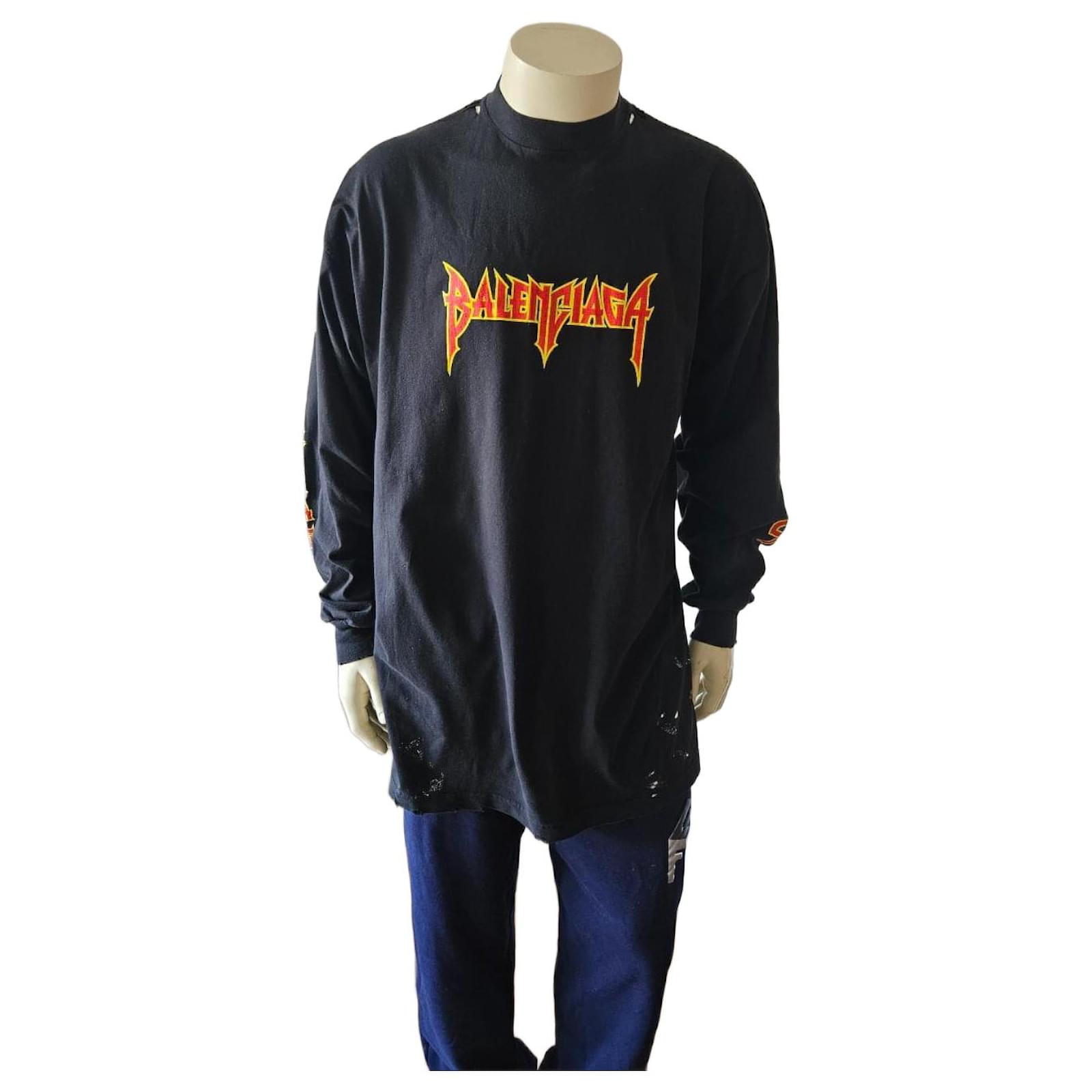 Camiseta Balenciaga Negra Rock and Roll Negro Algodón