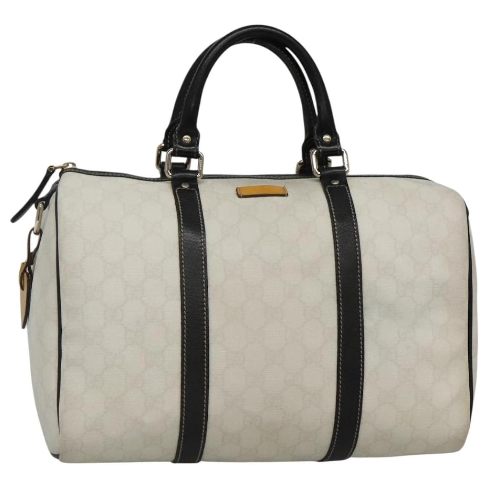 GUCCI GG Supreme Boston Tasche PVC Weiß Gold 193603 Auth 140312