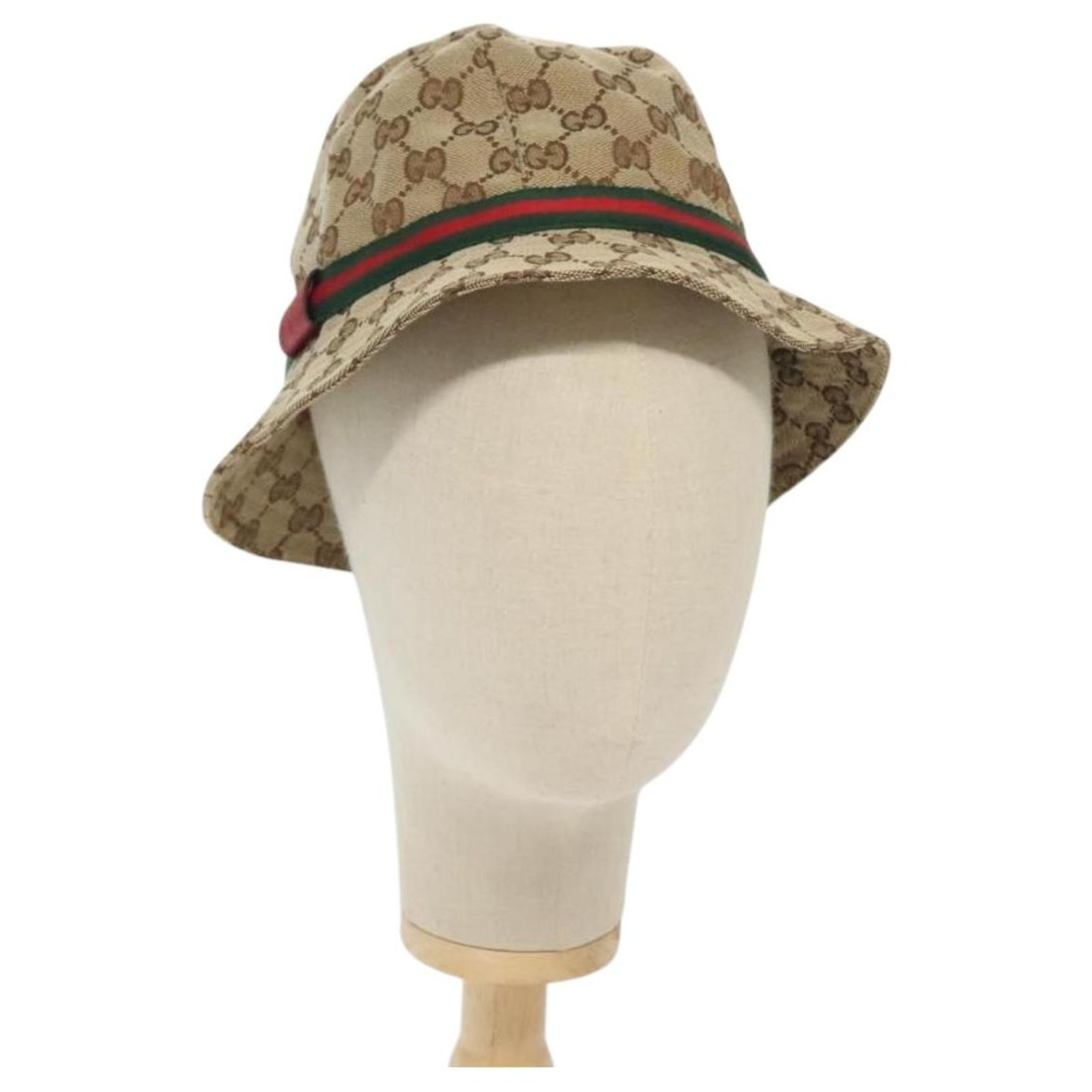 GUCCI GG Canvas Web Sherry Line Hat M Beige Red Green 411790 Auth