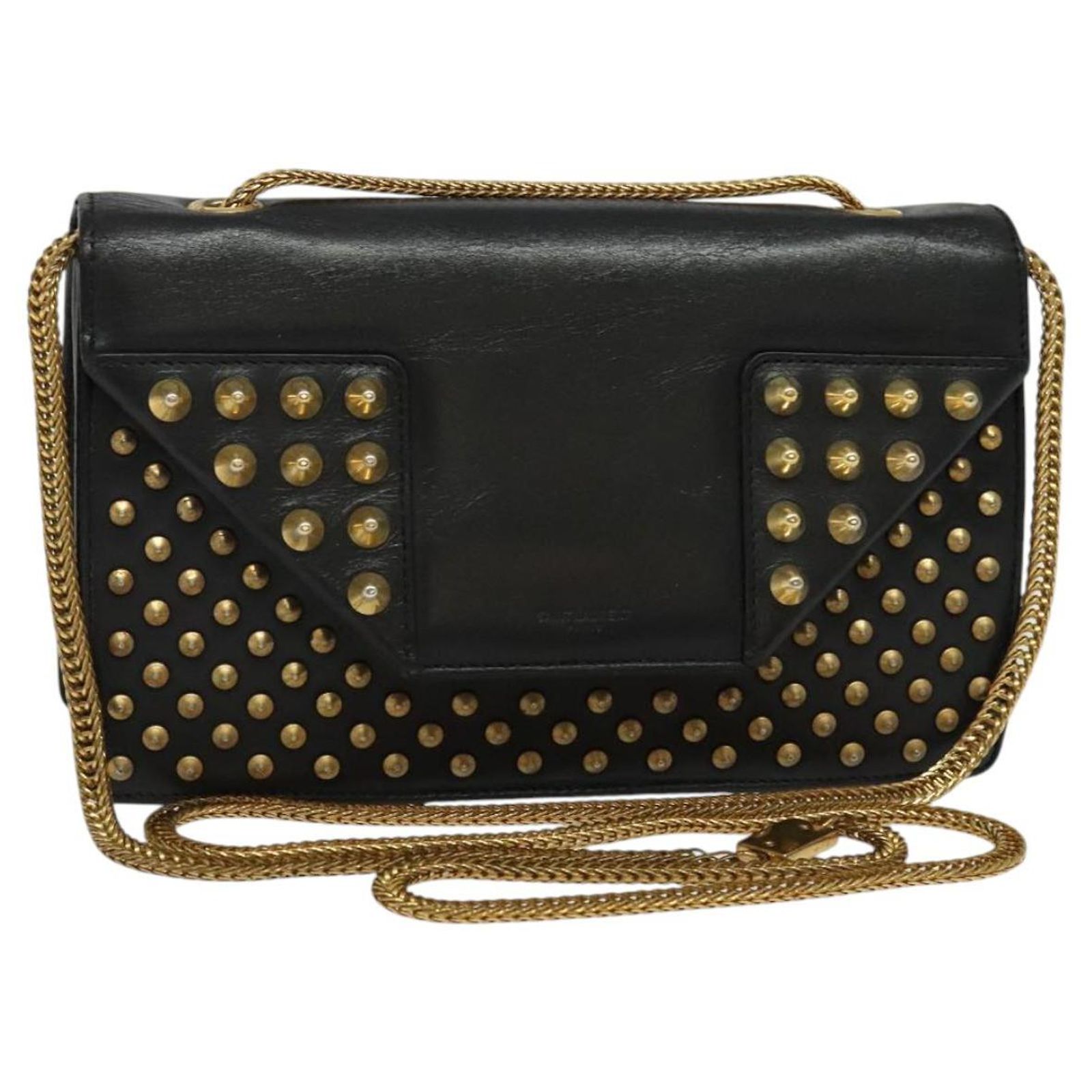 SAINT LAURENT Studs Chain Shoulder Bag Leather Black Gold  Saint Laurent Black Pouch with Gold Studs main image 0