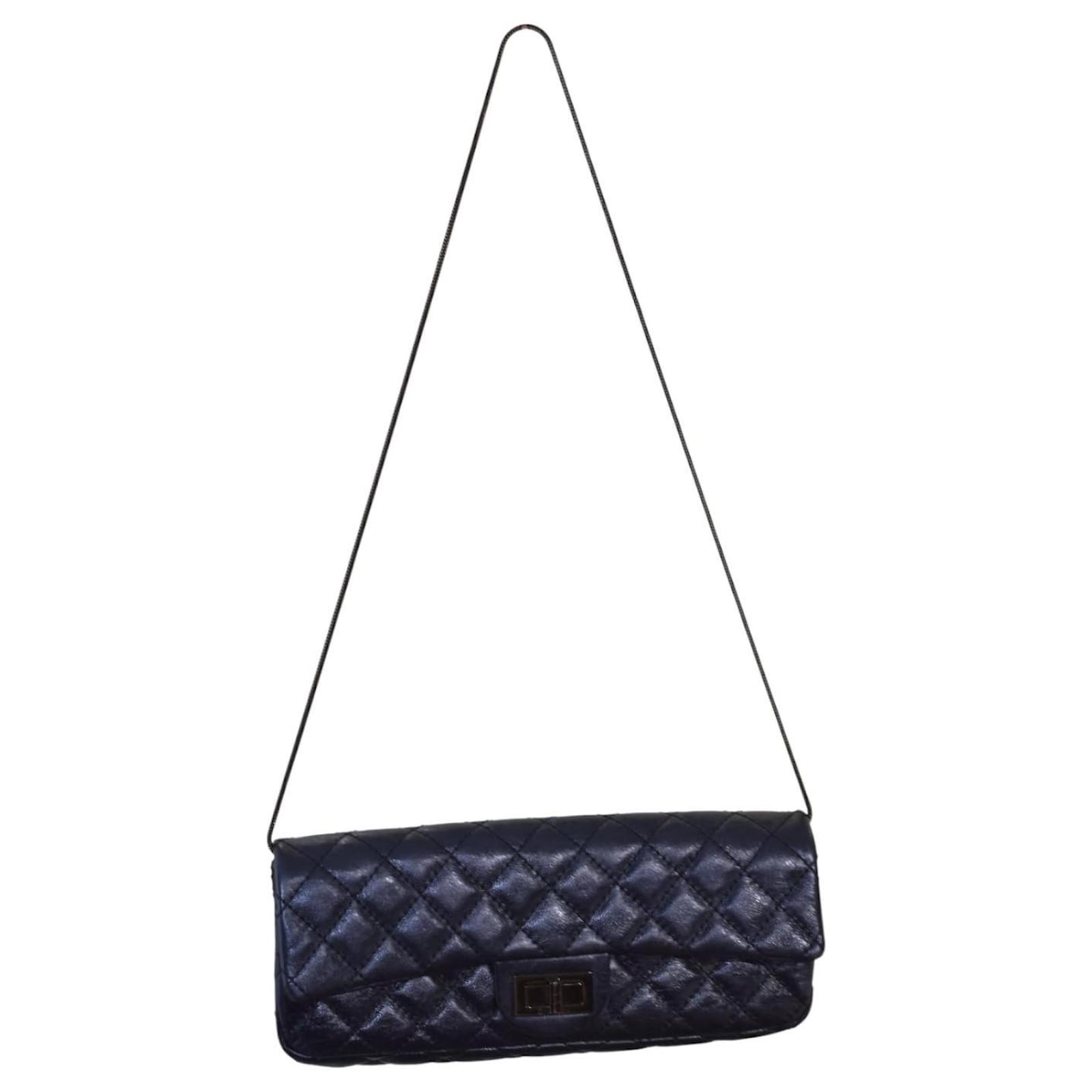 Chanel East West Metallic Blue Quilted Leather bag clutch