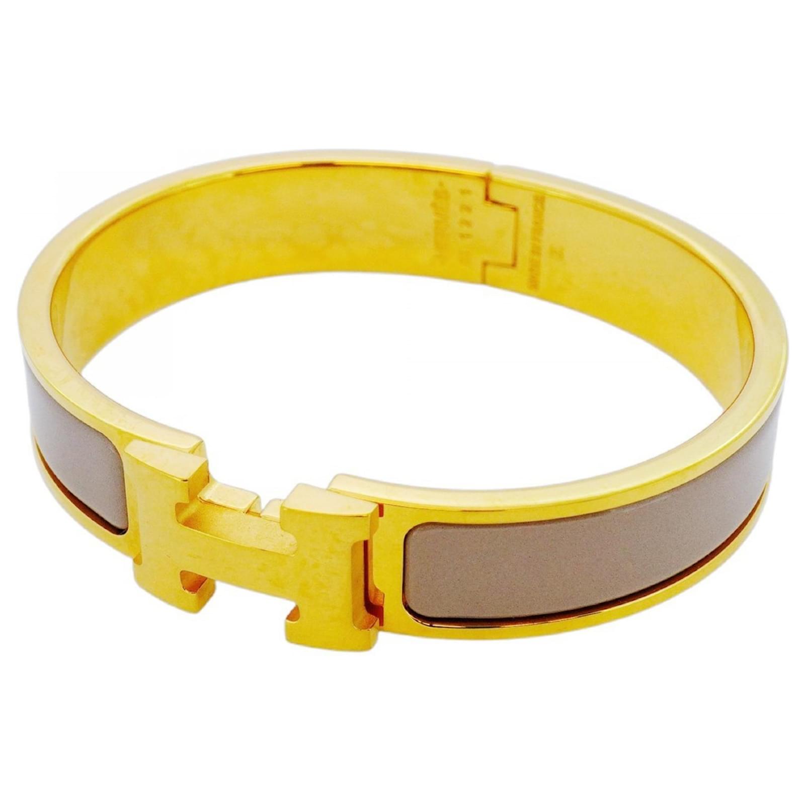 Hermès Hermes Click-Clack PM Bangle Beige Golden Gold-plated ref