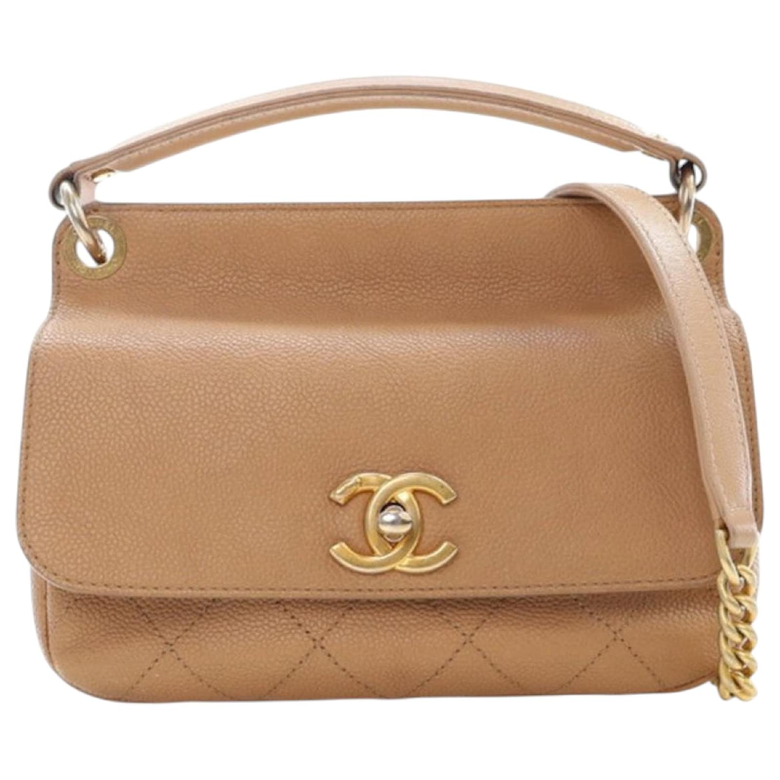 Chanel Brown Small Stitched Caviar CC Lock Top Handle Flap Light - Main Image