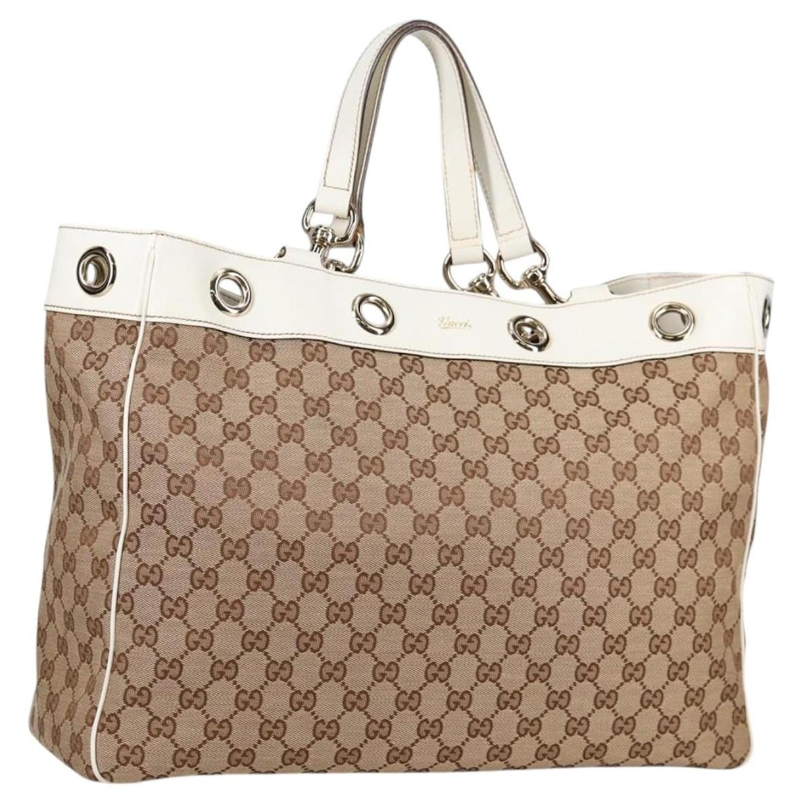 GUCCI GG Canvas Tote Bag Beige Gold 153033 Auth BA5552V Golden