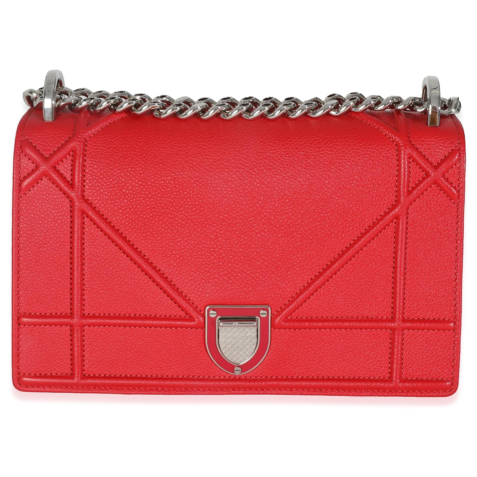 Petit sac Diorama en cuir de veau grainé rouge Christian Dior ref