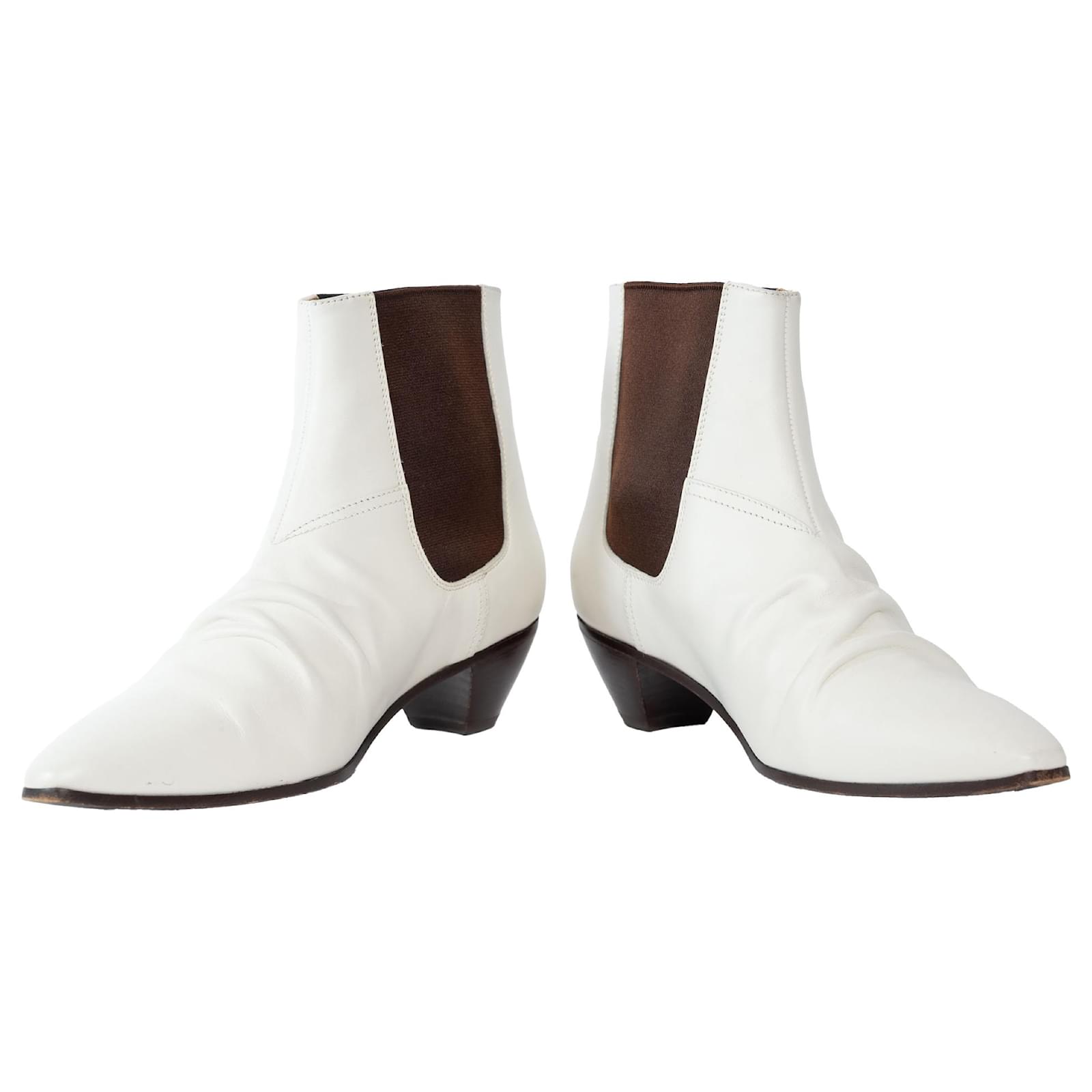 Céline Celine John Ankle Boots White Leather Joli Closet