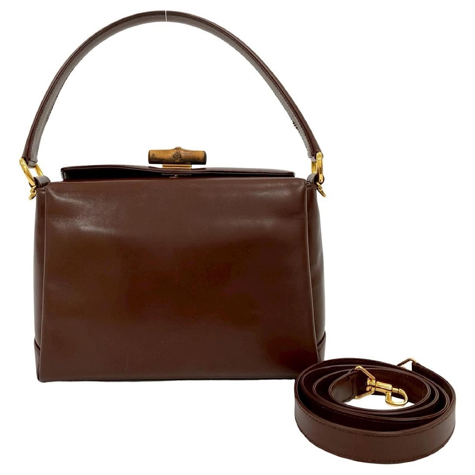 Gucci Old Gucci Turnlock Bamboo Leather Handbag Brown ref