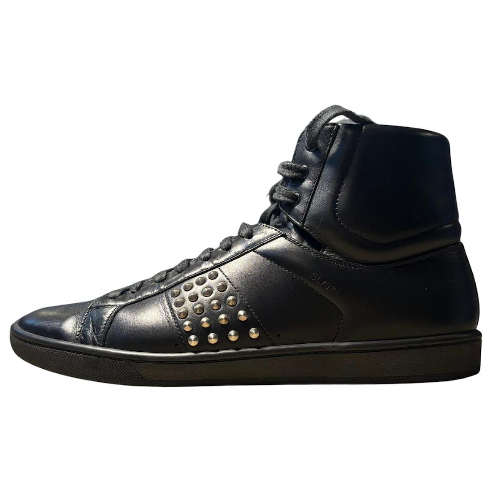 Saint Laurent Paris High-Top Sneakers Studded Black Leather ref