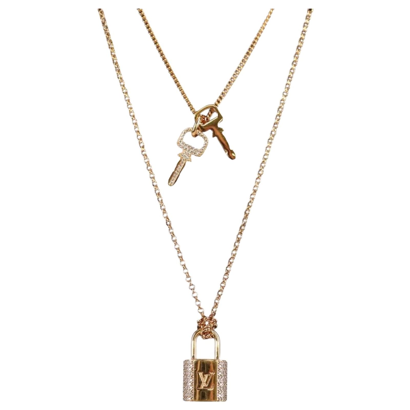 LOUIS VUITTON LV Padlock Necklace metal Gold M01593 LV Auth 138948 