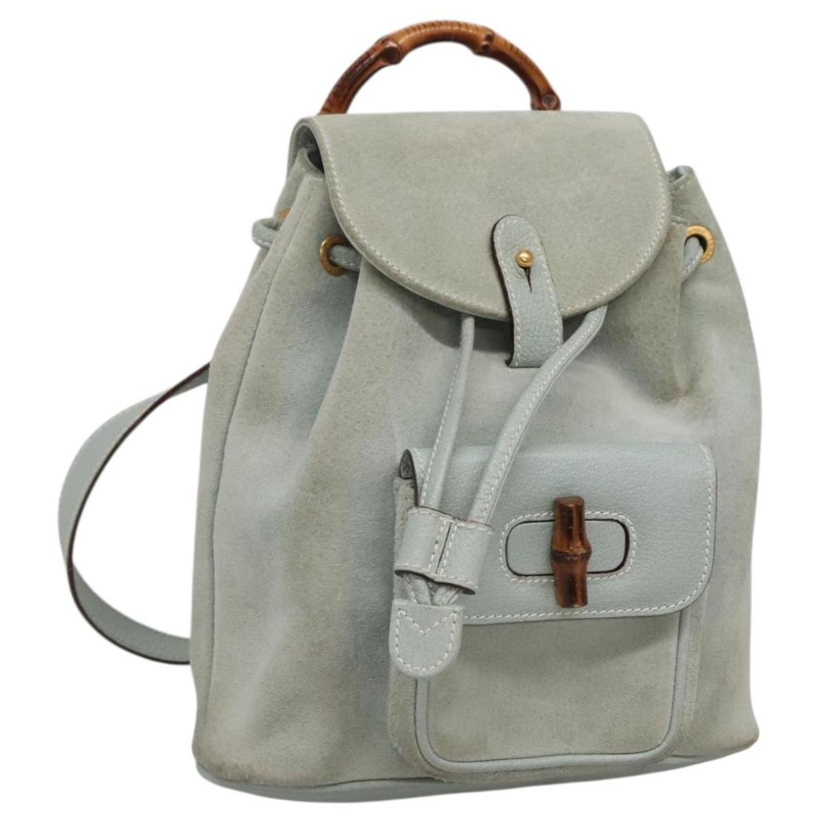 GUCCI Bamboo Backpack Suede Light Blue Gold 003 2058 0030  display picture 3