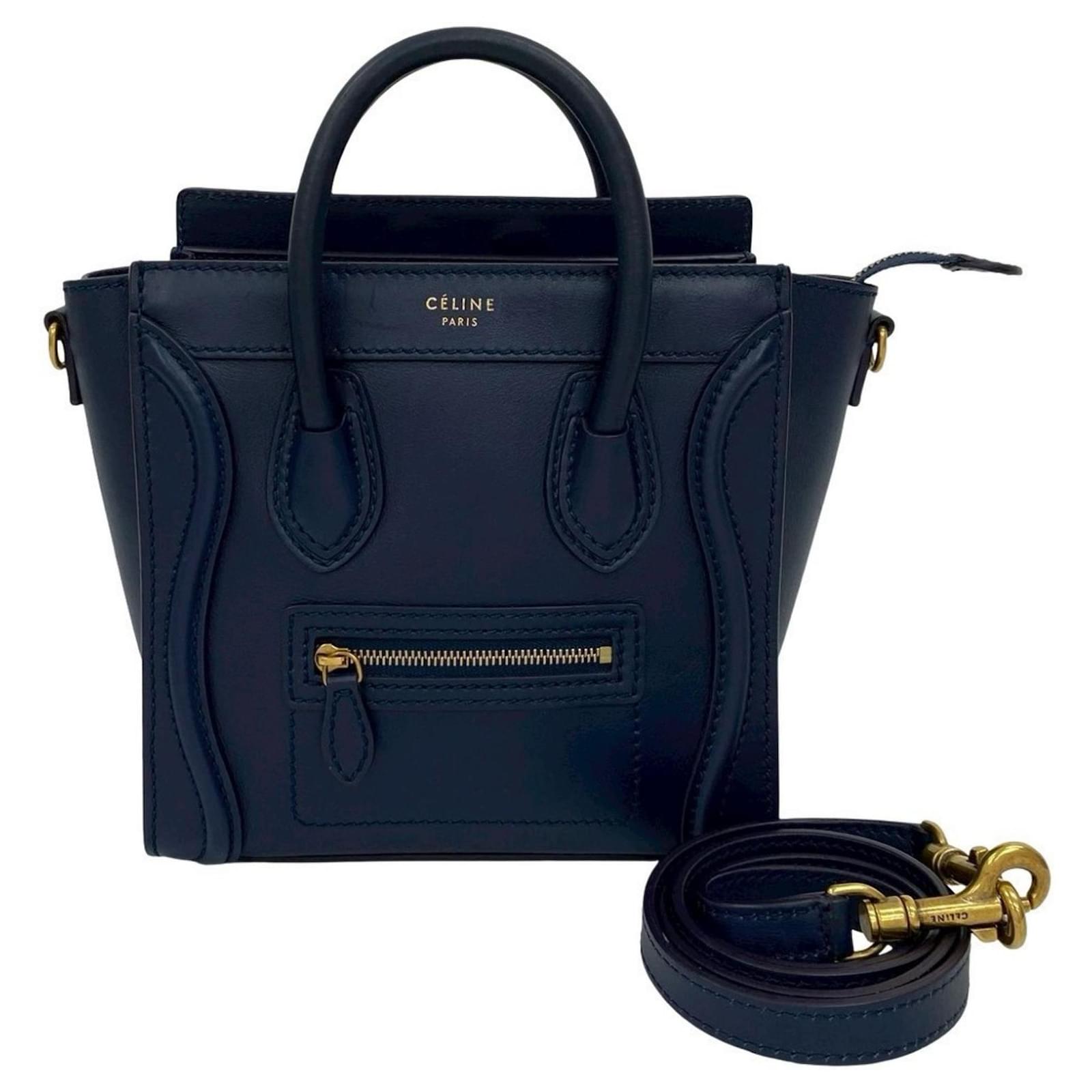 Céline Celine Luggage Nano Shopper Leather Handbag Navy blue ref