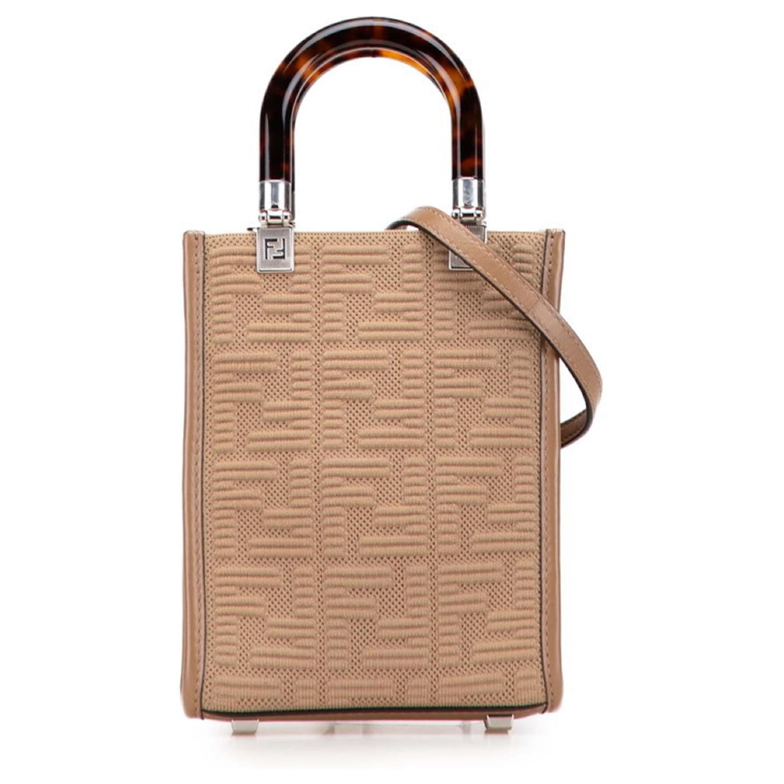 Fendi Zucca Sunshine Shopper Mini Tote Bag Braun Leder Leinwand