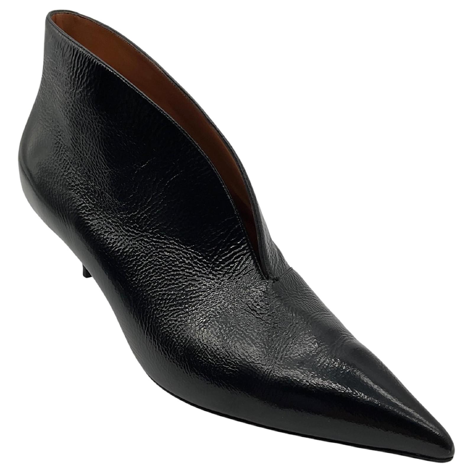 Céline Celine Black Pointed Toe Low Heel Patent Leather Booties