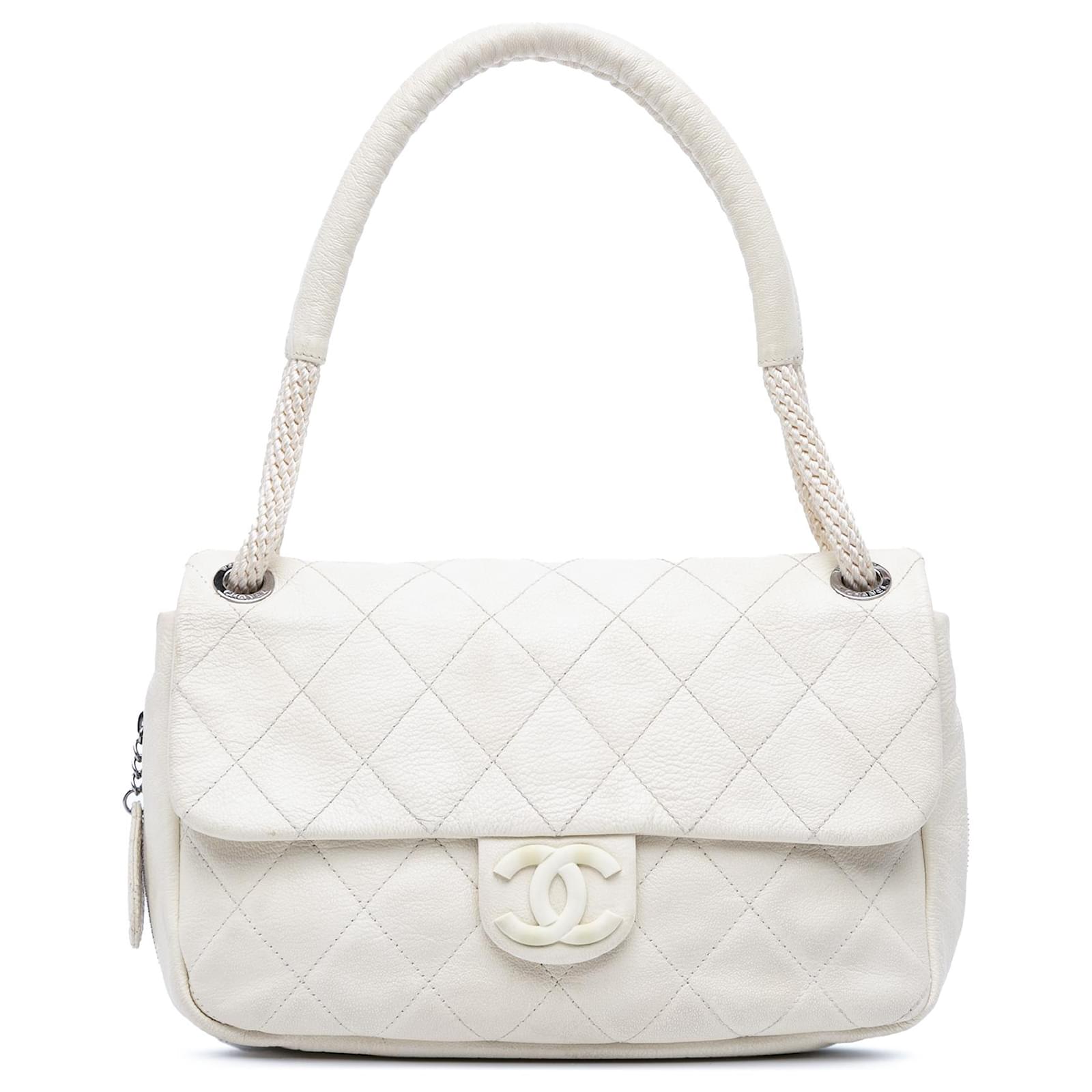 Chanel White Quilted Calfskin Expandable Zip Yacht Flap Cream