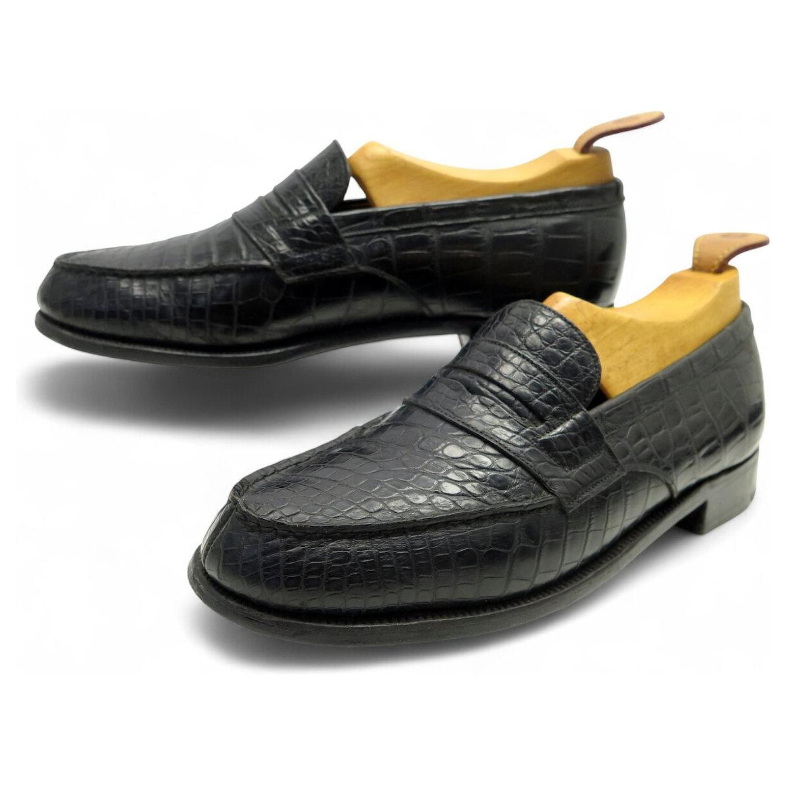 Image showcasing VINTAGE JM WESTON LOAFERS 180 7D 41 41.5 CROCODILE LEATHER SHOES Black ...