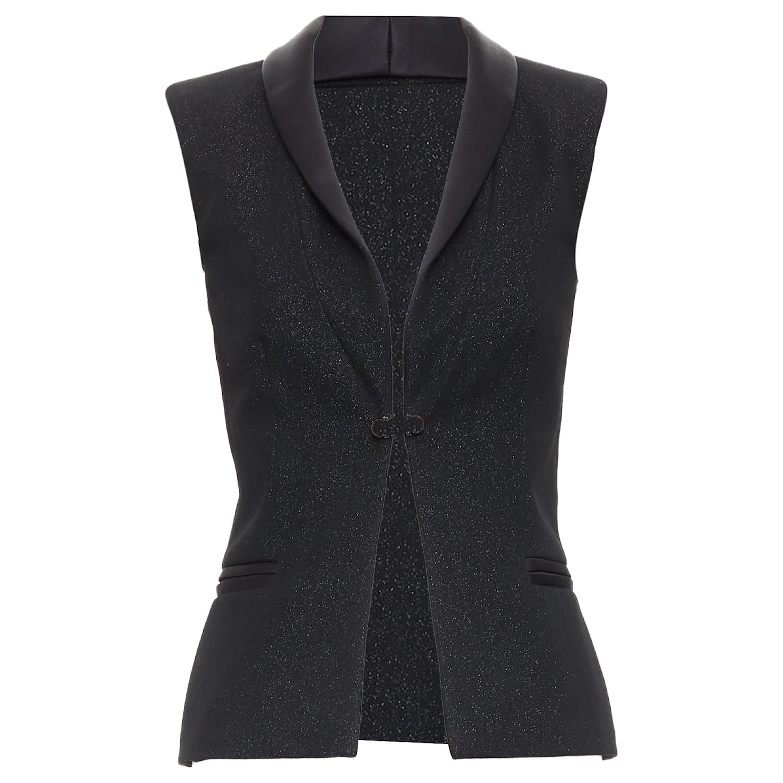 Gilet en laine noire Chanel avec lurex, perles, boutons en cristal