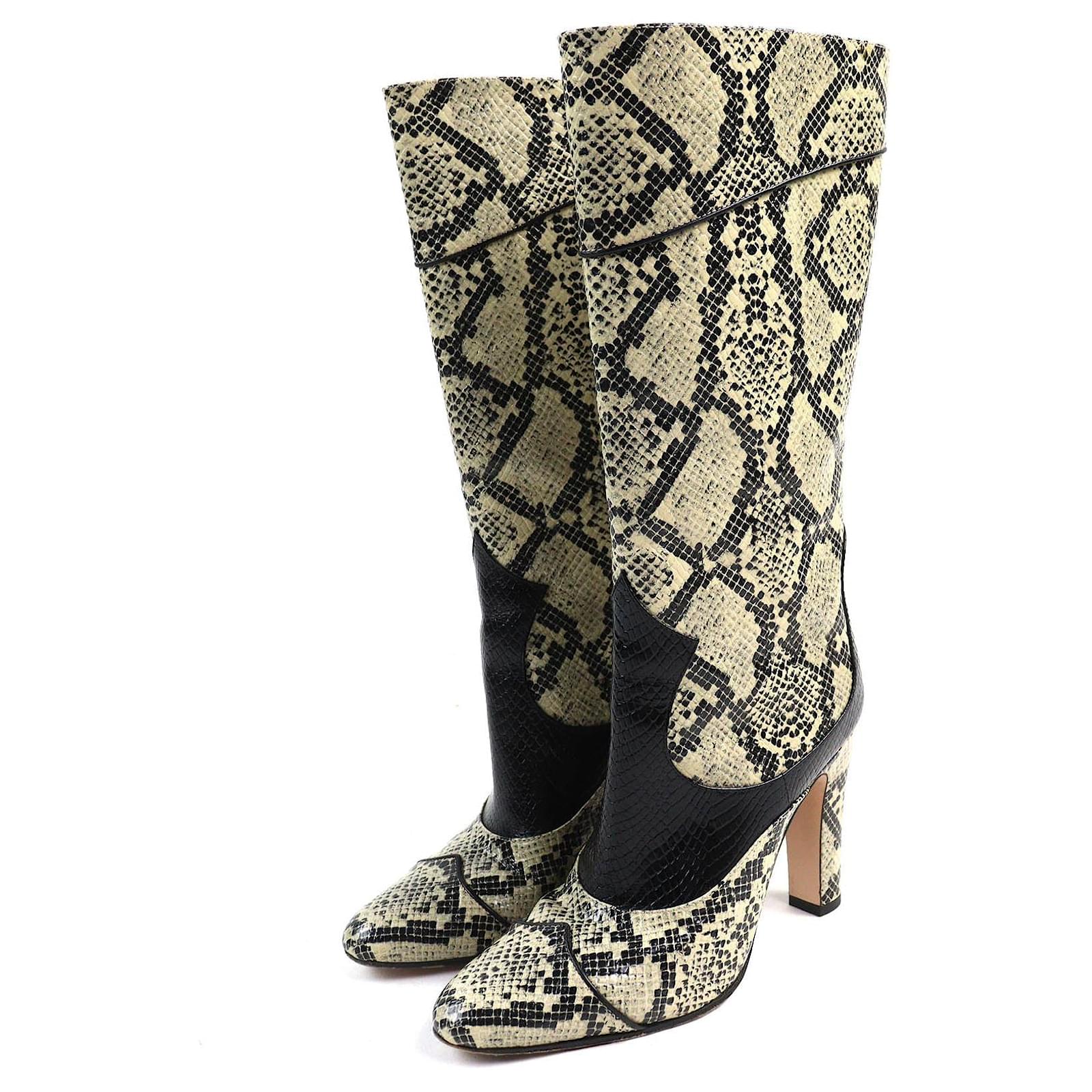 Bottes en cuir à motif python Gucci Noir Beige Joli