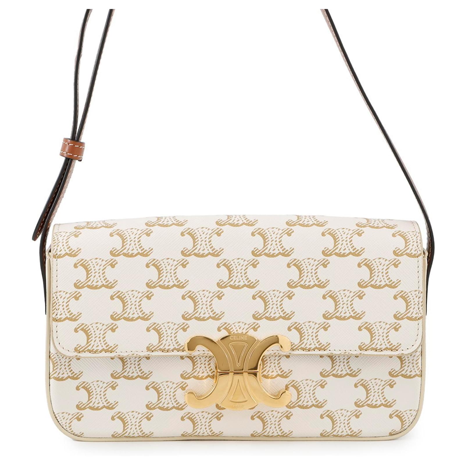 Céline Celine Triomphe Claude Shoulder Bag White Leather Plastic