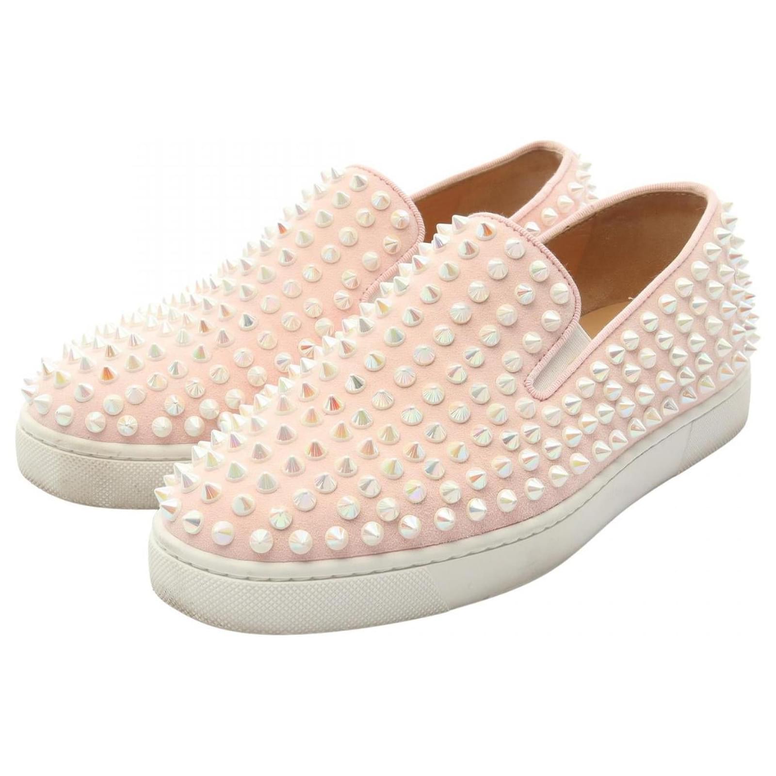 Christian Louboutin Rollerboat Suede Slip-on Shoes Pink ref
