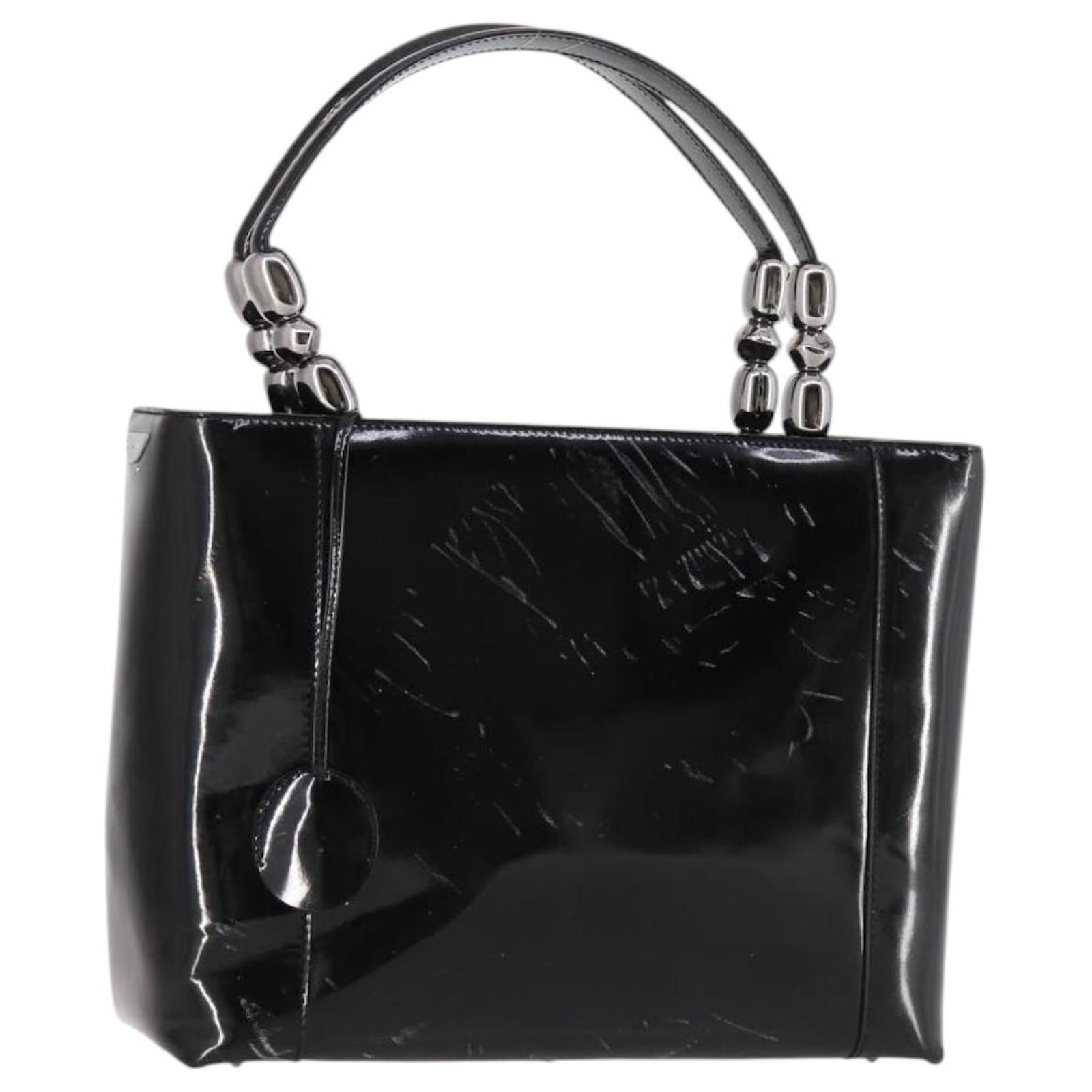 Christian Dior Maris Pearl Hand Bag Patent leather Black Silver