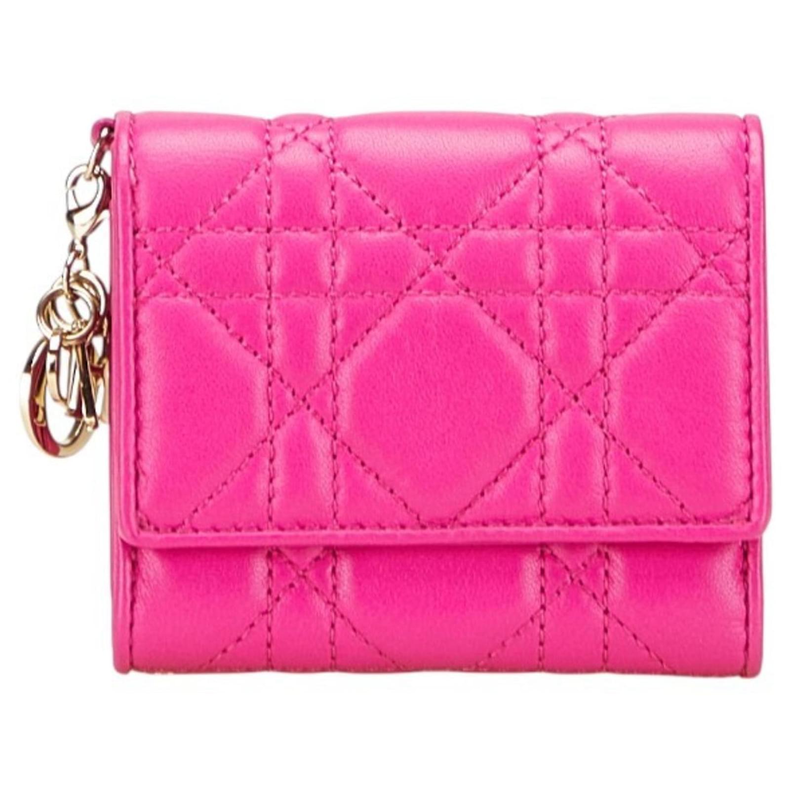 Christian Dior Cannage Lady Lotus Wallet Pink Leather ref.2521426