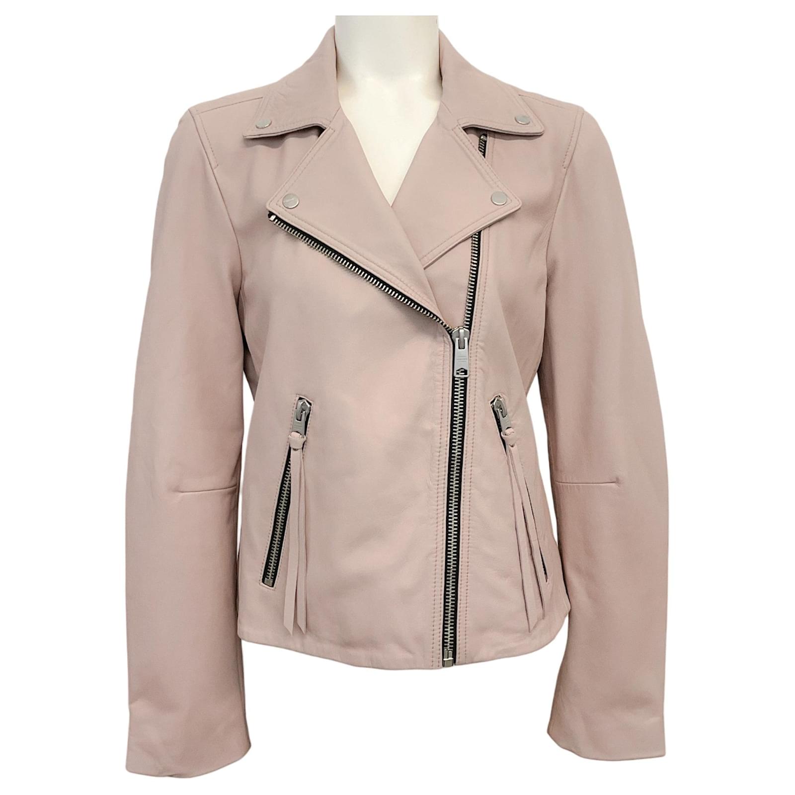 Pink Blush Allsaints Pink Leather Jacket ALLSAINTS Blush Pink Lamb