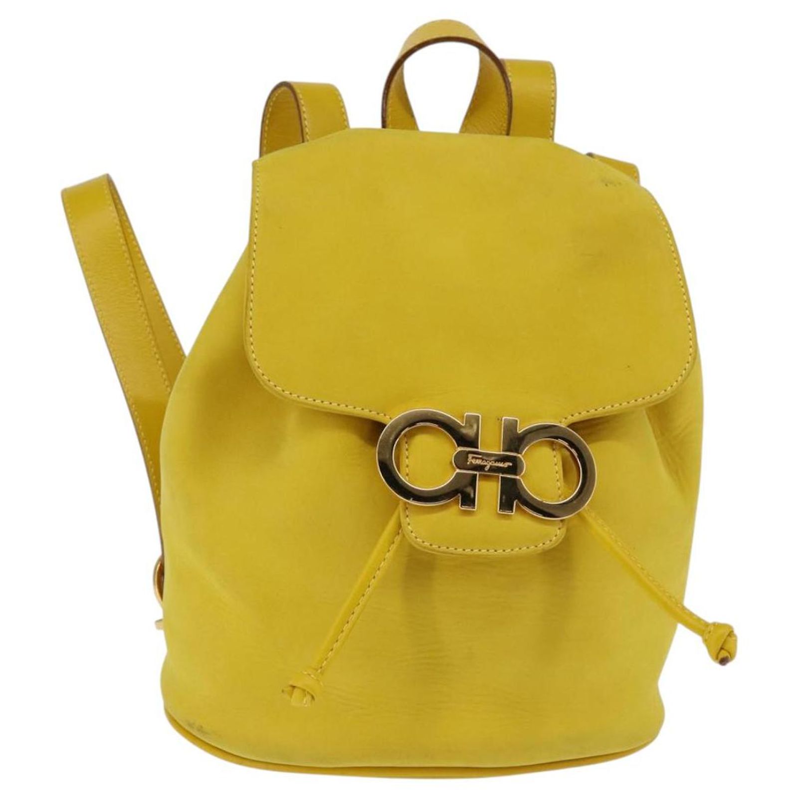 Salvatore Ferragamo Gancini Backpack Suede Yellow Gold Auth  display picture 2