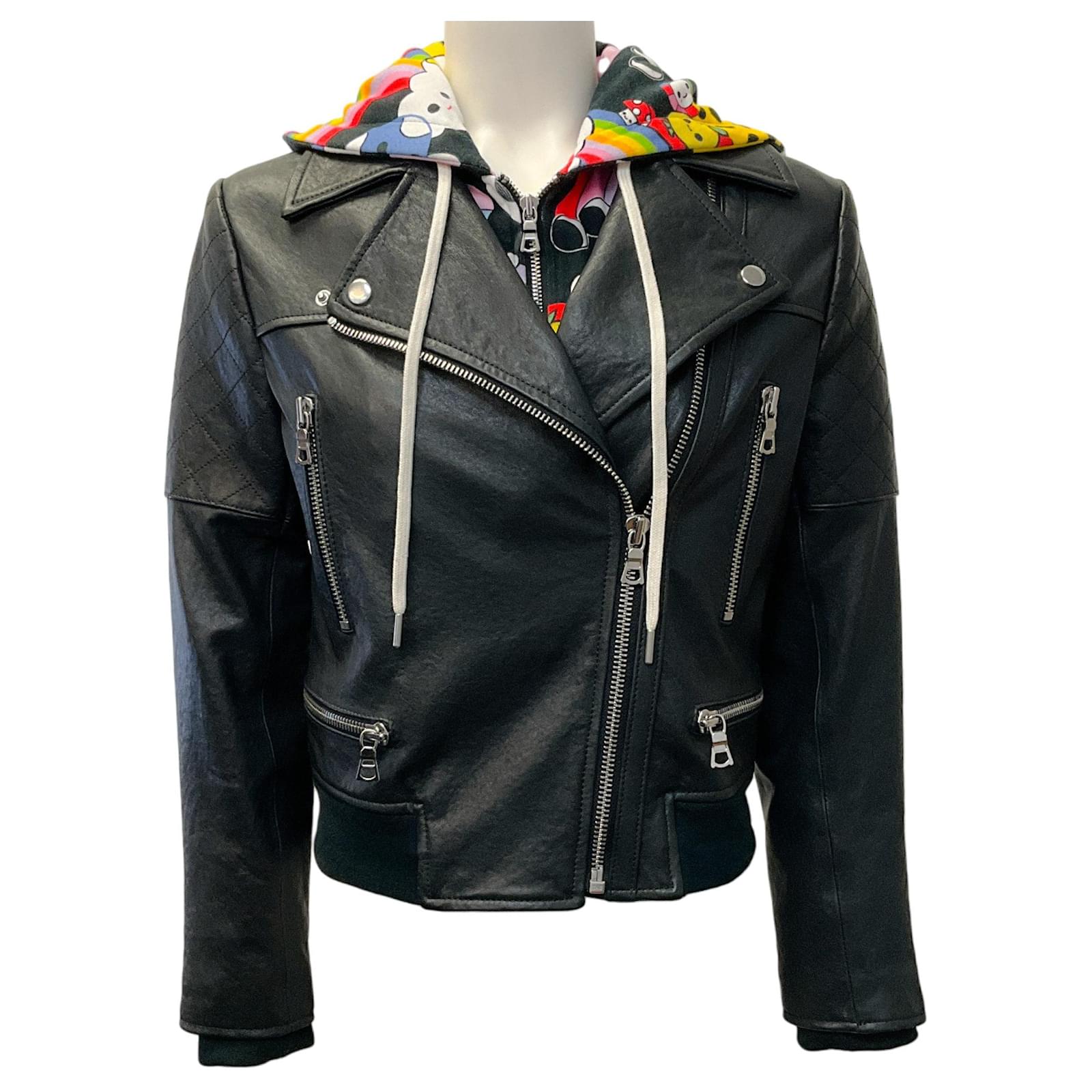 Alice + Olivia Friends With You Avril Leather Jacket Black ref