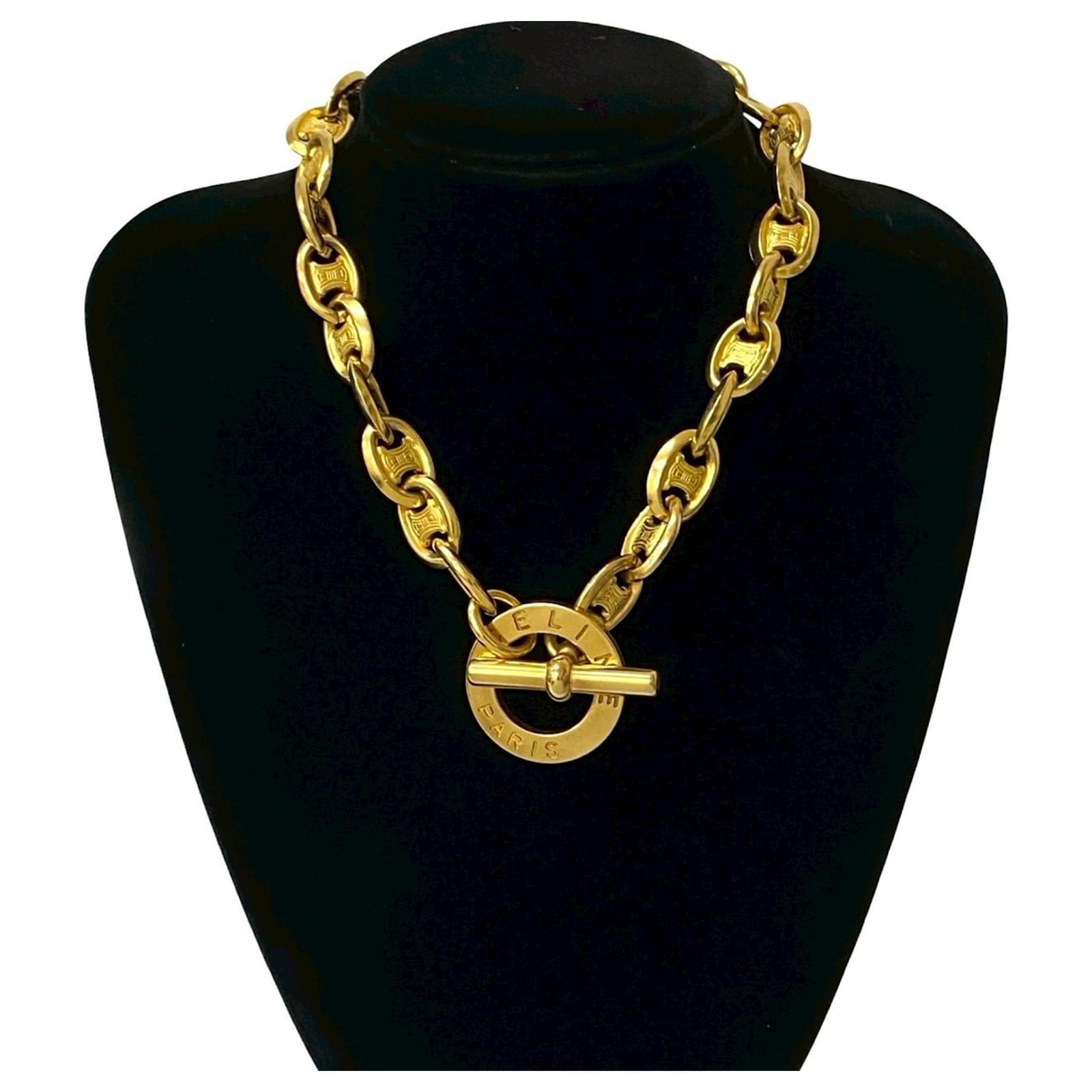 ✨良品✨CELINE ♡ Vintage ♡ necklace Céline CELINE Vintage Triomphe Circle Logo Toggle Necklace Golden