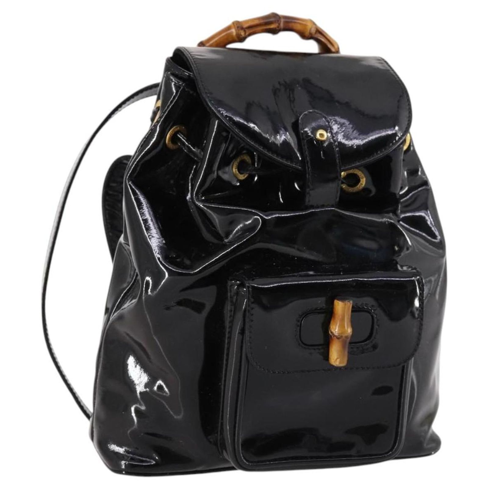 GUCCI Bamboo Backpack Enamel Black Gold 003 2058 0030 Auth  display picture 1