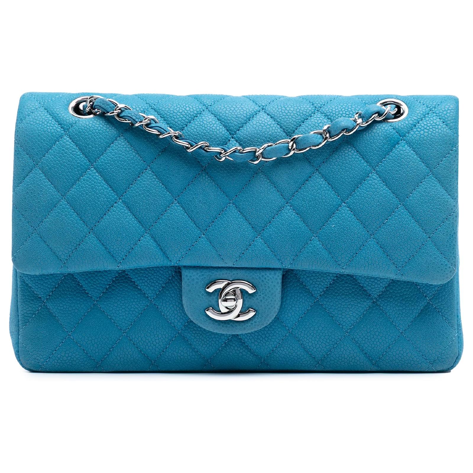 Chanel Blue Medium Classic Caviar Double Flap Leather ref.2526584