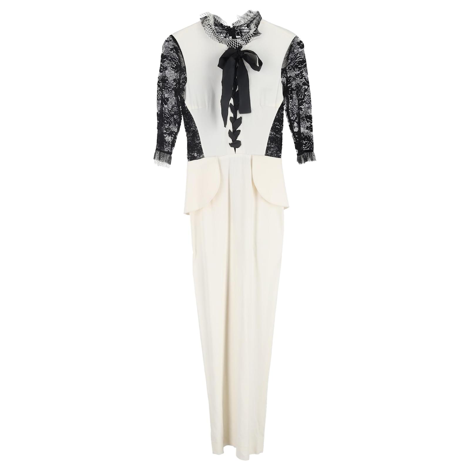 Alessandra Rich Lace Bow Accent Maxi Dress in Black and White Viscose Cream  Cellulose fibre ref.JC2527186 (Sold) - Joli Closet