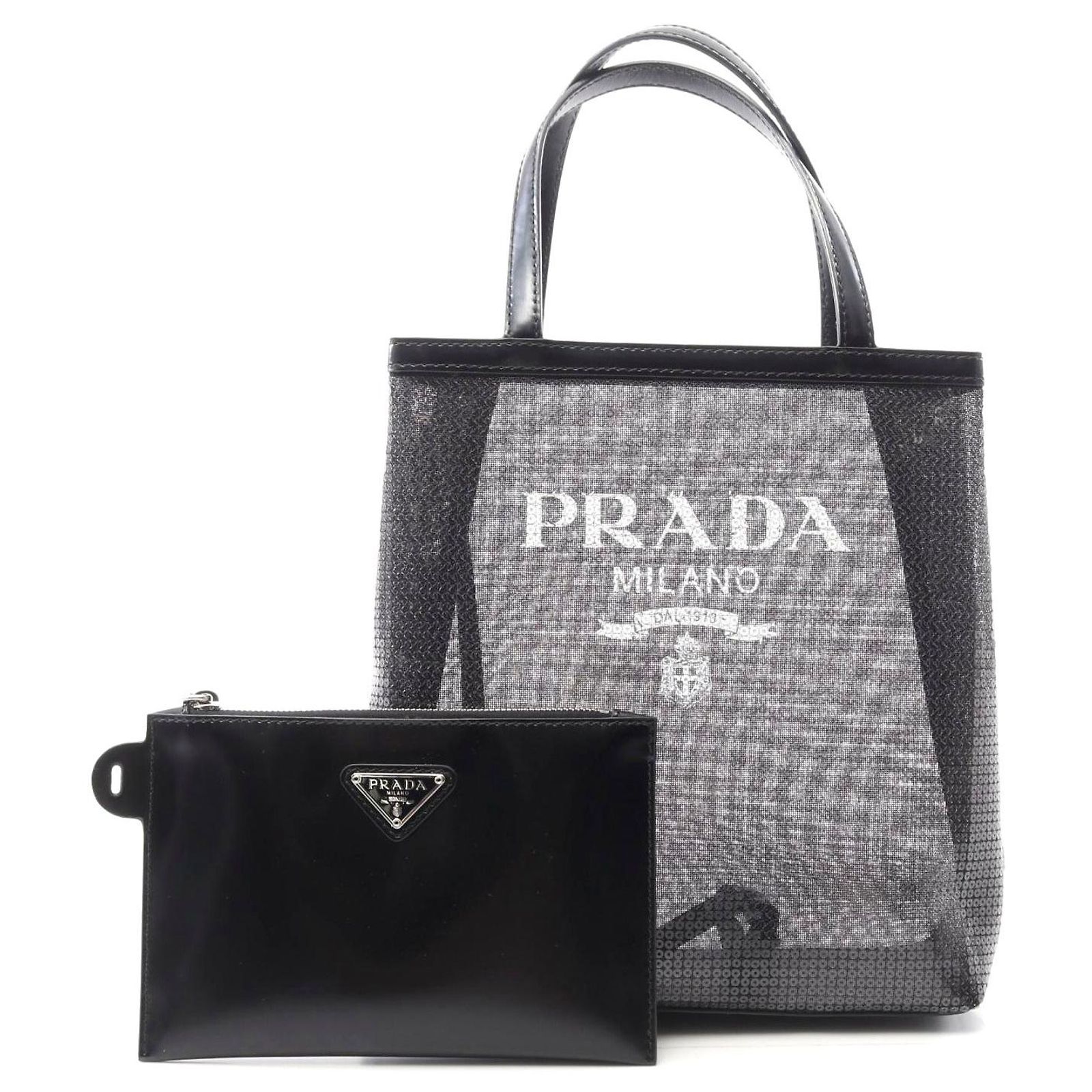 PRADA ENAMEL PATENT LOGO TOTE HAND BAG PRADA Patent Leather Enamel 