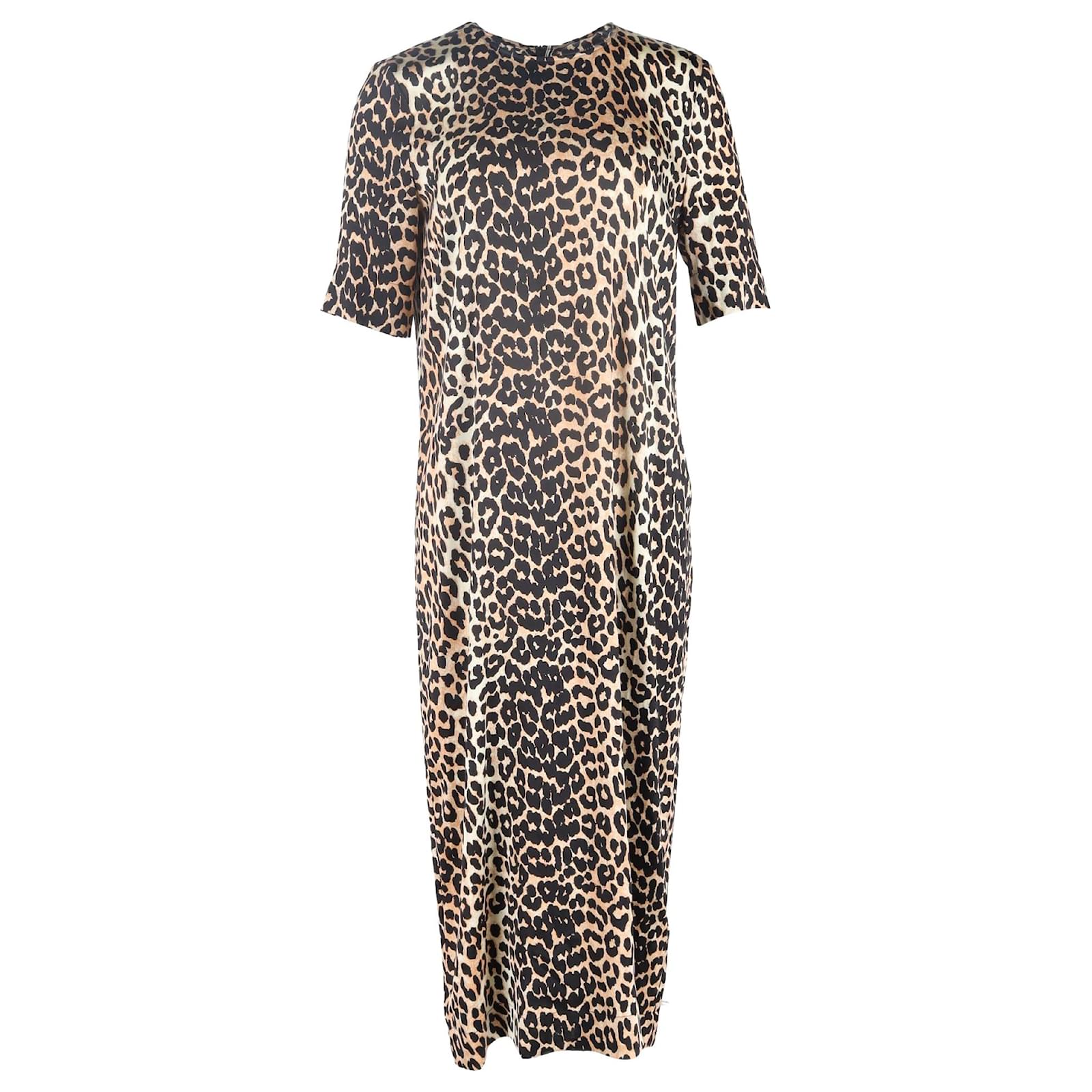 Ganni Leopard-Print Midi Dress in Animal Print Silk Python print