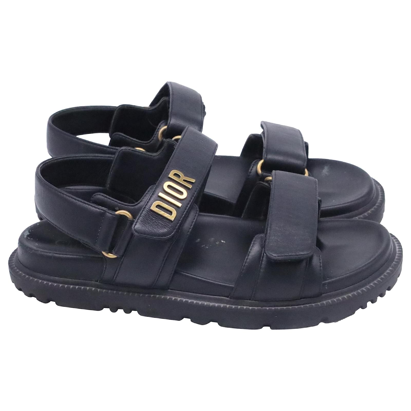 Sandalias planas Dior Dioract en cuero de cordero negro ref