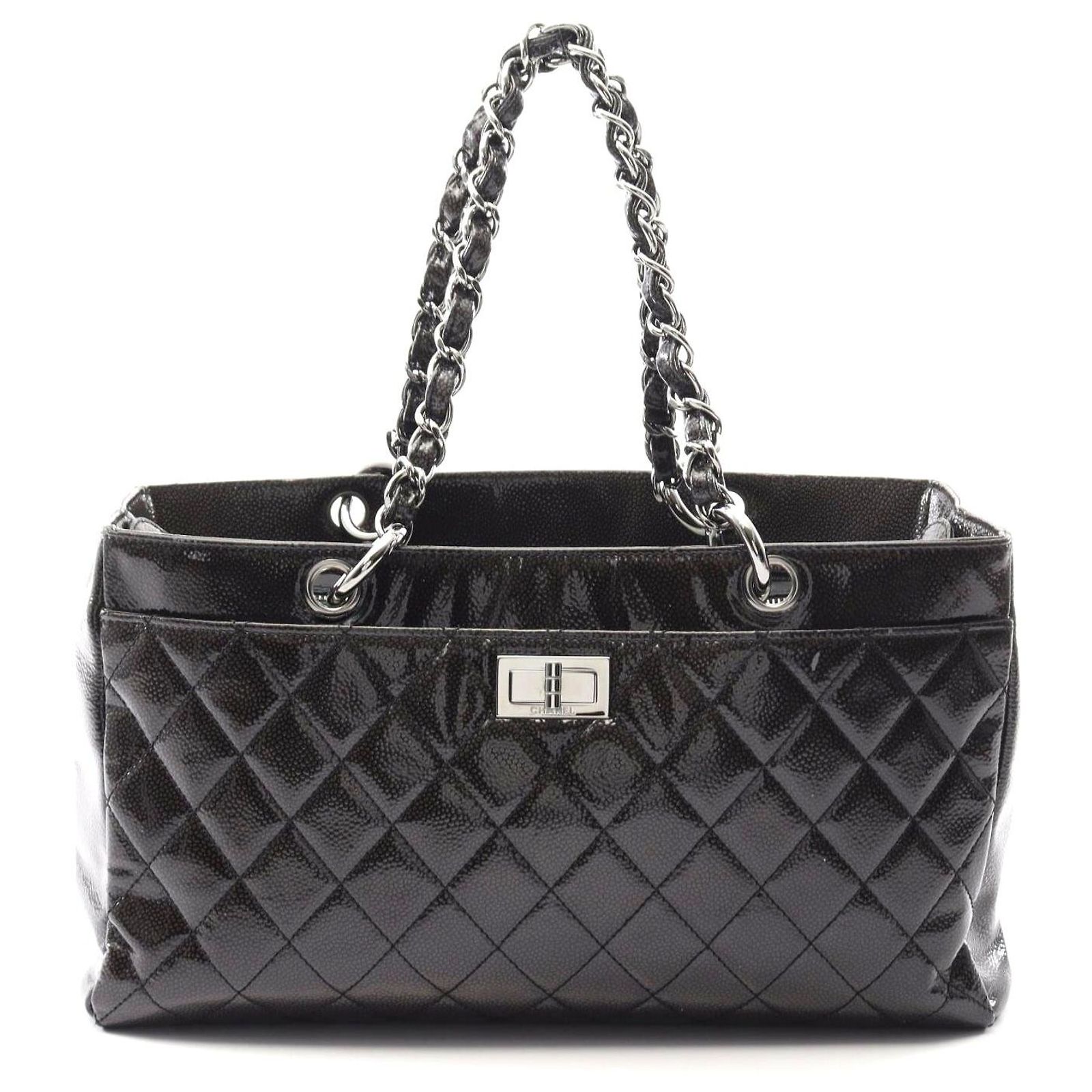 Chanel 2.55 Patent Leather Tote Bag Black Enamel ref.JC2528442 