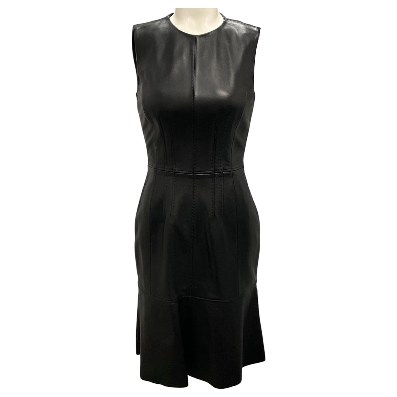 chinese dress ladies Elegant Sheath Leather Dress 4 / Black / Imported Italian Lambskin Leather main image 1