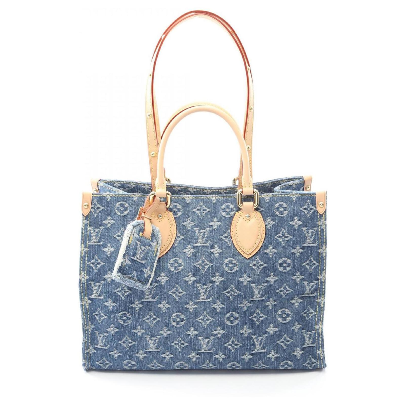 Louis Vuitton On the Go MM Tote Bag Brown Blue Denim ref.JC2530088