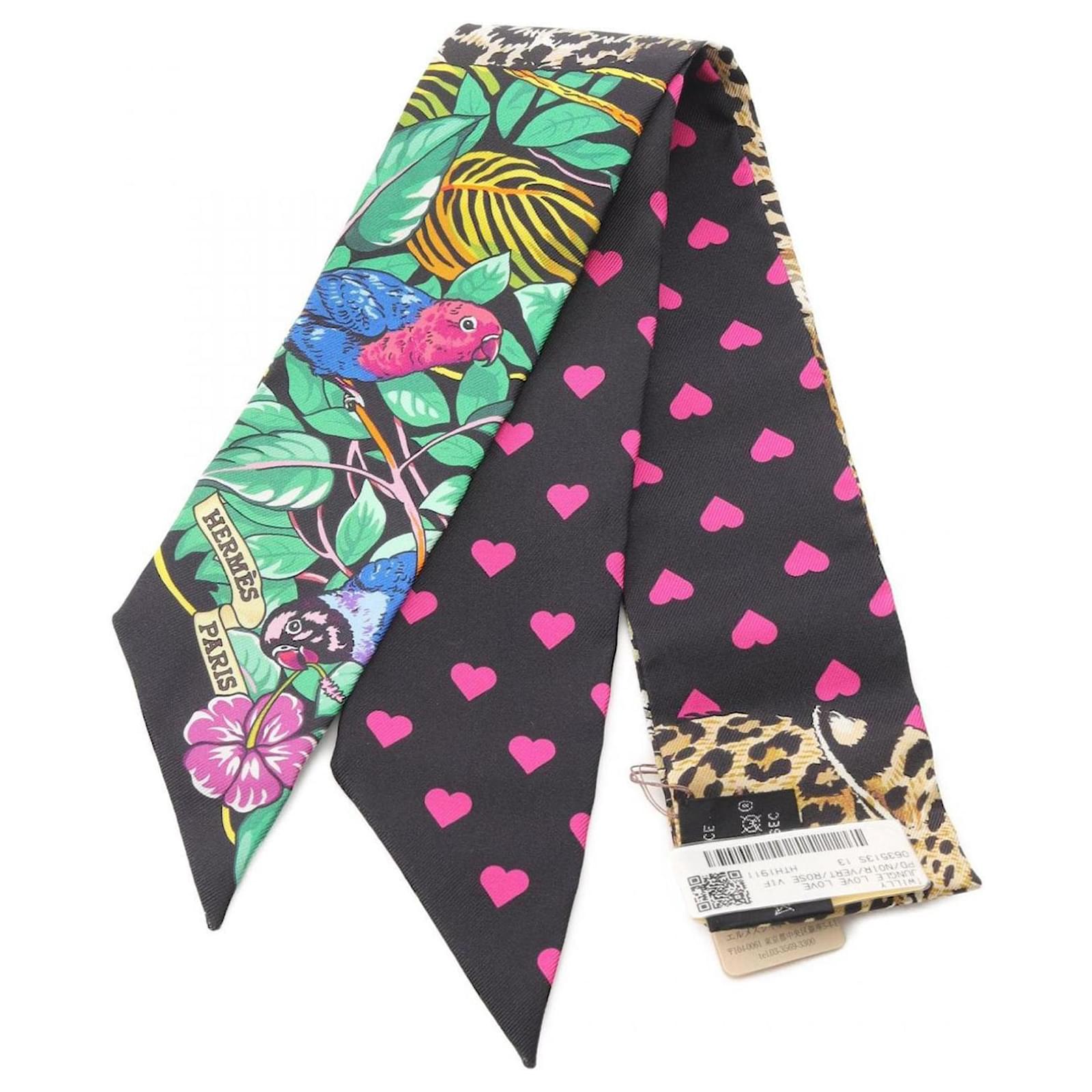 Hermès Hermes JUNGLE LOVE Twilly Silk Scarf Black Multiple colors