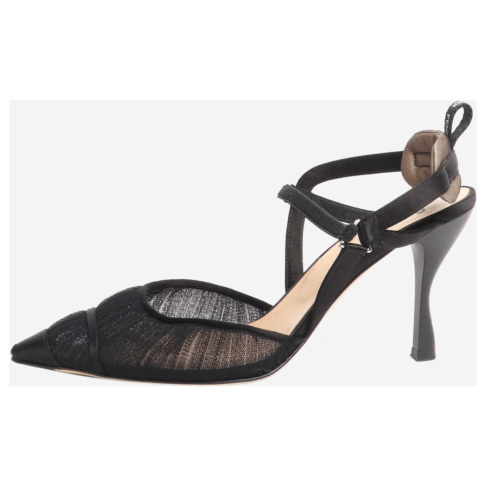 Fendi Black colibri leather and mesh slingback heels - EU 37 ref