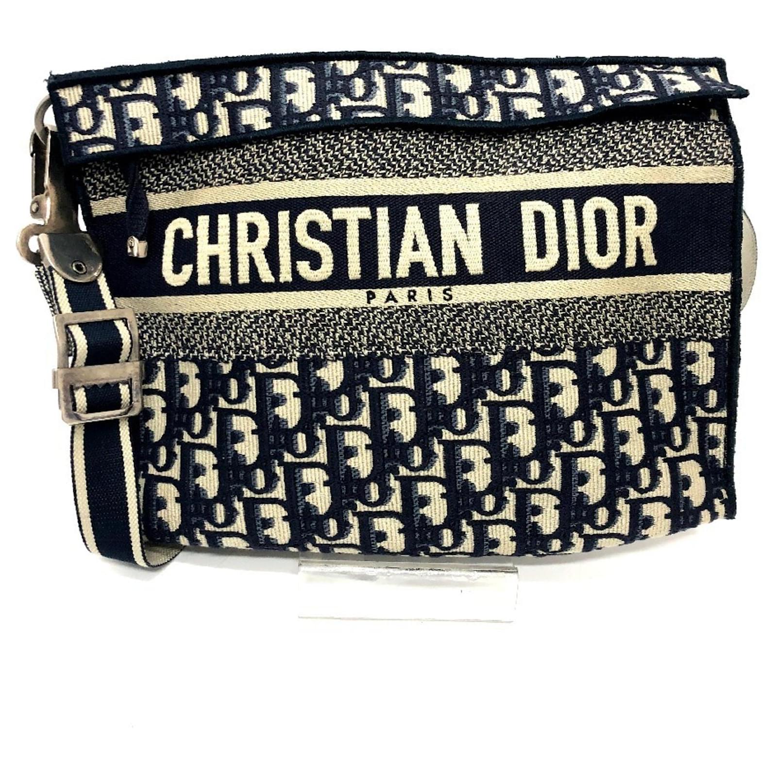 Christian Dior Dior Oblique Flat Bag Navy blue Cloth ref.2530786
