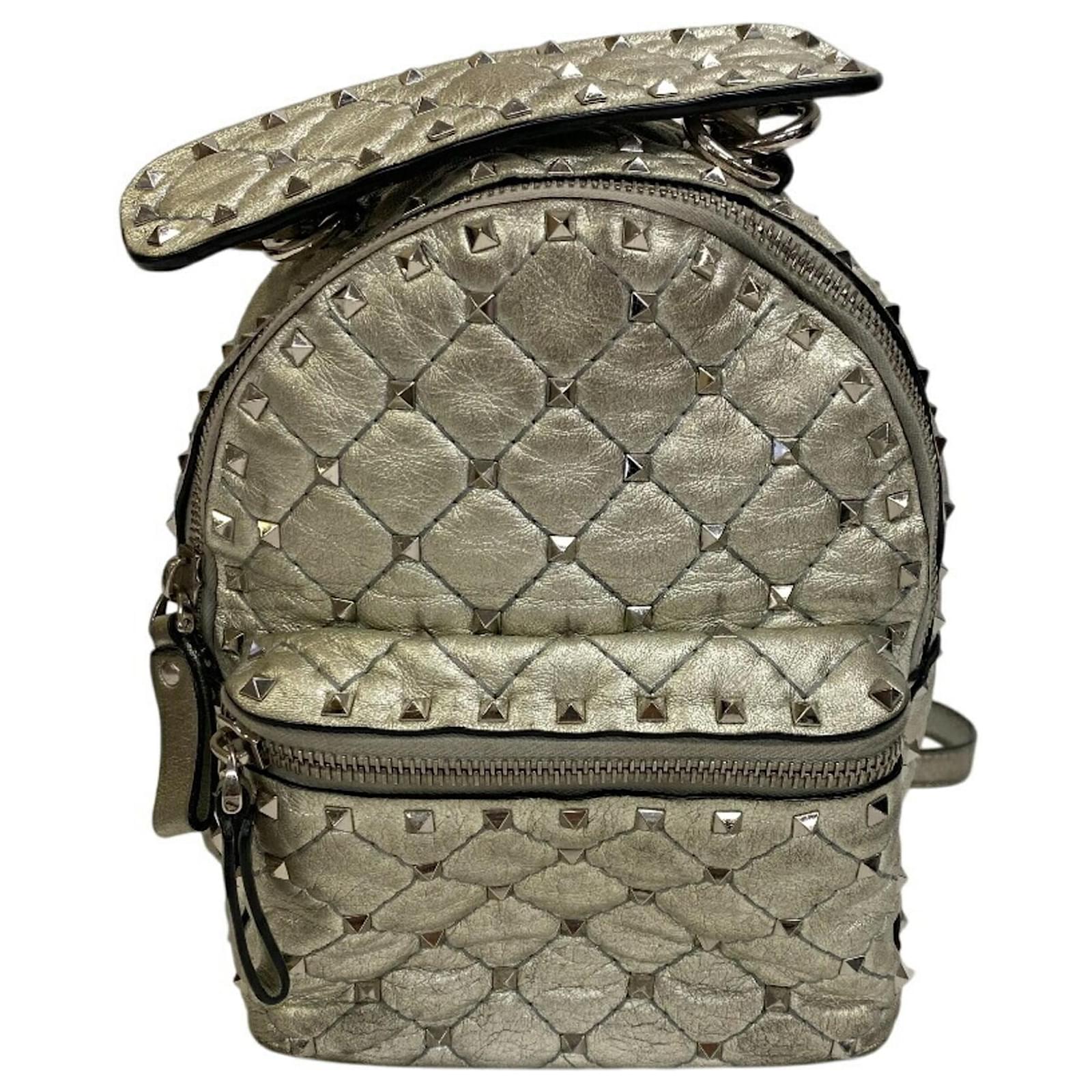 Valentino Nieten Mini-Rucksack Silber Leder Joli Closet - Main Image